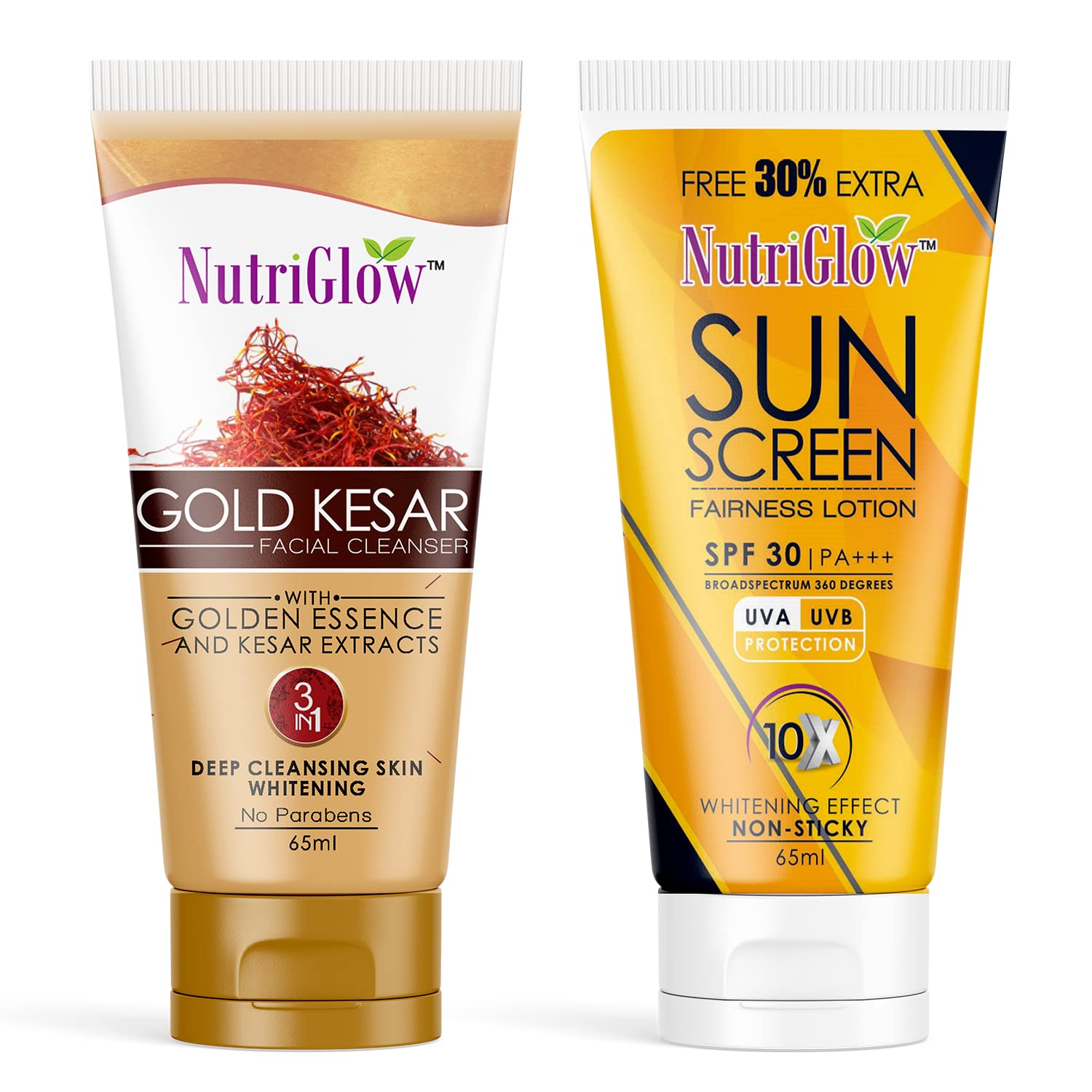 NutriGlow Gold Kesar Face Wash & Sun Screen Fairness Lotion SPF 30 PA+++ For Reduce Blemishes Fairness and UVA Protection, Non S