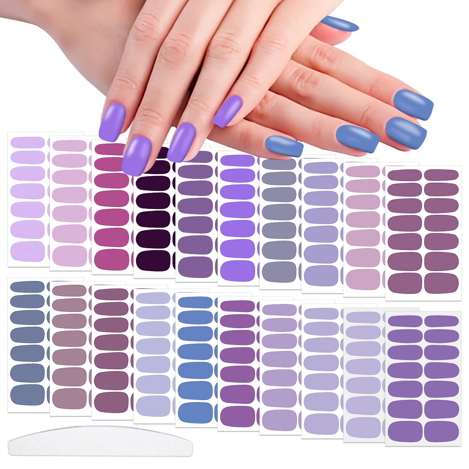 WOKOTO 20 Sheets Purple Solid Nail Stikcers Full Nail Wraps for Women Nail Art Decals Nail Polish Strips 280 Tips Gel Nail Strip