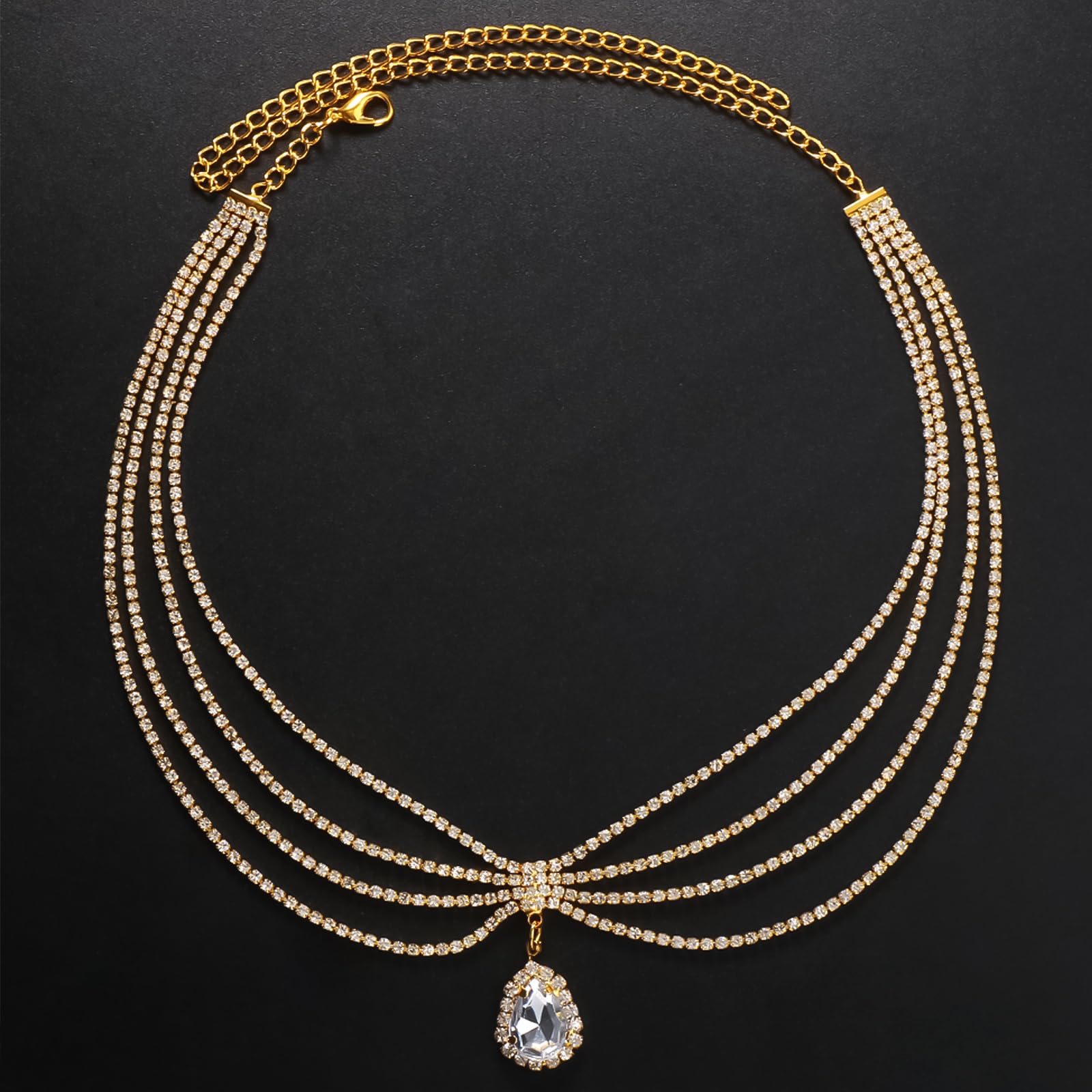 NAISKA Gold Rhinestone Head Chain Multi Layered Headpieces Wedding Bridal Crystal Forehead Headband Hair Band Party Hair Accesso