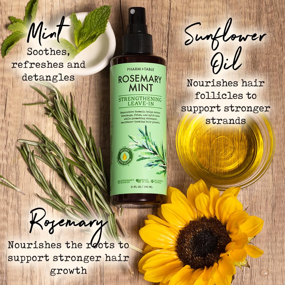 PHARM TO TABLE Rosemary & Mint Leave-In Conditioner - Nourishes, Detangles and Purifies the Scalp, Made With Frizz-Fighting Form