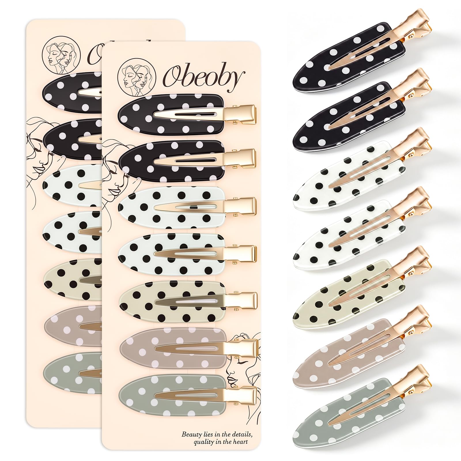 obeoby 14 Pcs Polka Dot No Crease Hair Clips For Women Girls Makeup Styling