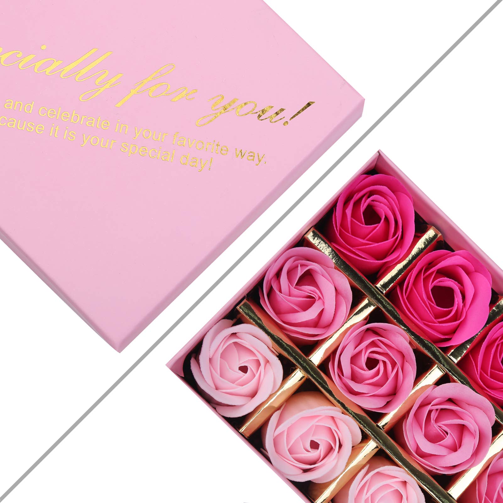 Rotumaty 18 Pcs Floral Scented Bath Soap Rose Flower Petals, Plant Essential Oil Rose Soap Set, Best Gifts For Her Women Girls M