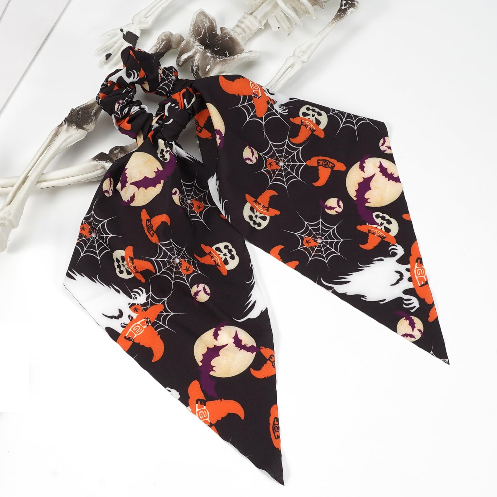 Halloween Hair Ties For Women Girls Spooky Witch Hat Bat Pumpkin Hair Scrunchies Moon Hair Tie Ribbon Hair Bows Halloween Hair A