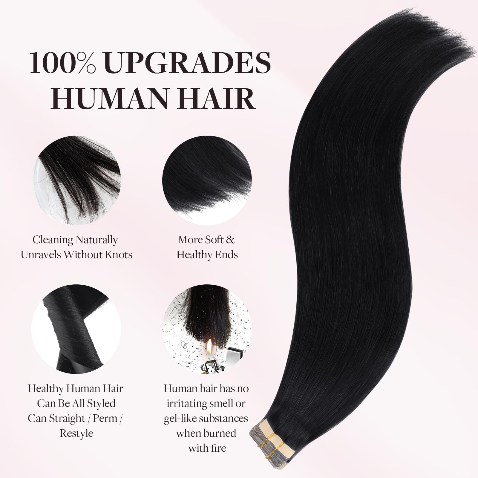 Maxita Tape In Hair Extensions Human Hair Jet Black 14 Inch 50G 20Pcs Remy Human Hair Extensions Straight Seamless Real Hair Ext