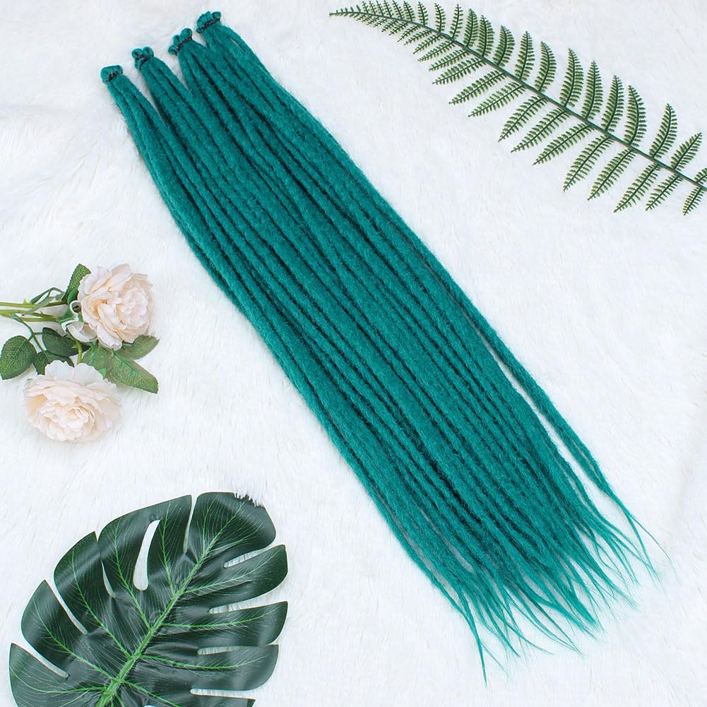 Kraler 22 Inch 40 Strands Dreadlock Extensions, Thin 0.6Cm Width Castleton Green Synthetic Crochet Dreads Extensions 100% Handma