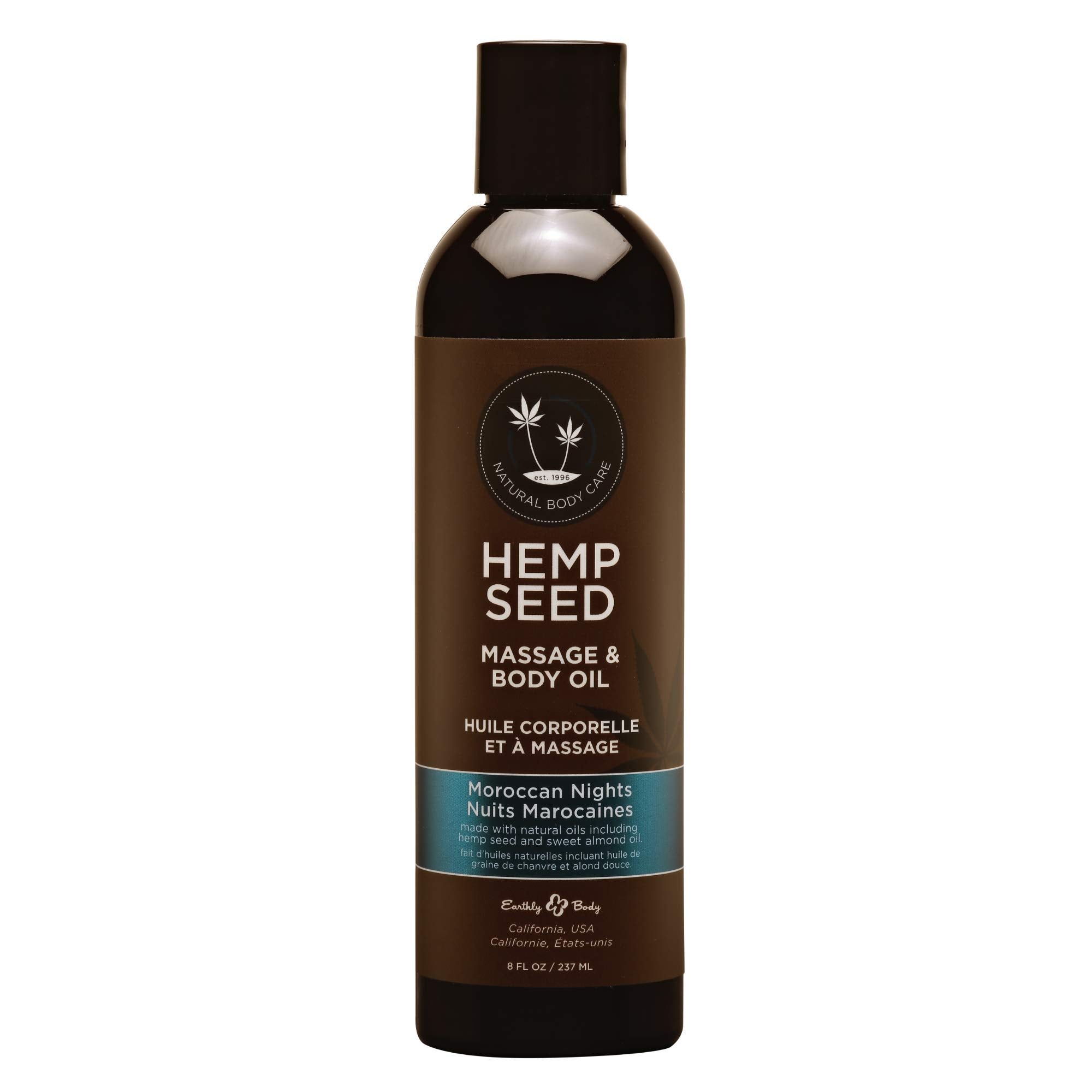 Hemp Seed Massage & Body Oil, Moroccan Nights Scent - 8 fl. oz. - Nourishing, Moisturizing Massage Oil - Hemp Seed, Apricot, Gra