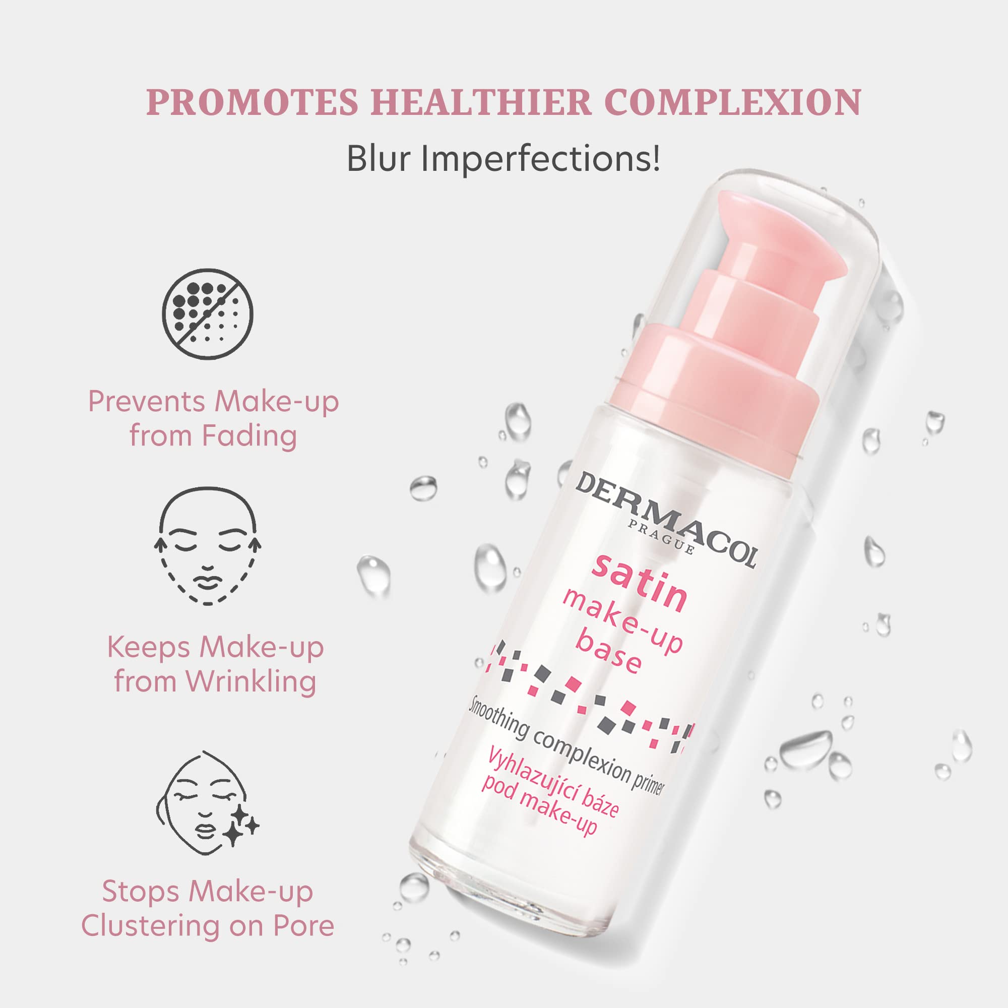 Dermacol - Satin Makeup Base, Matte Face Primer for Wrinkles and Pores, Transparent Makeup Primer for Oily Skin & Dry and Combin