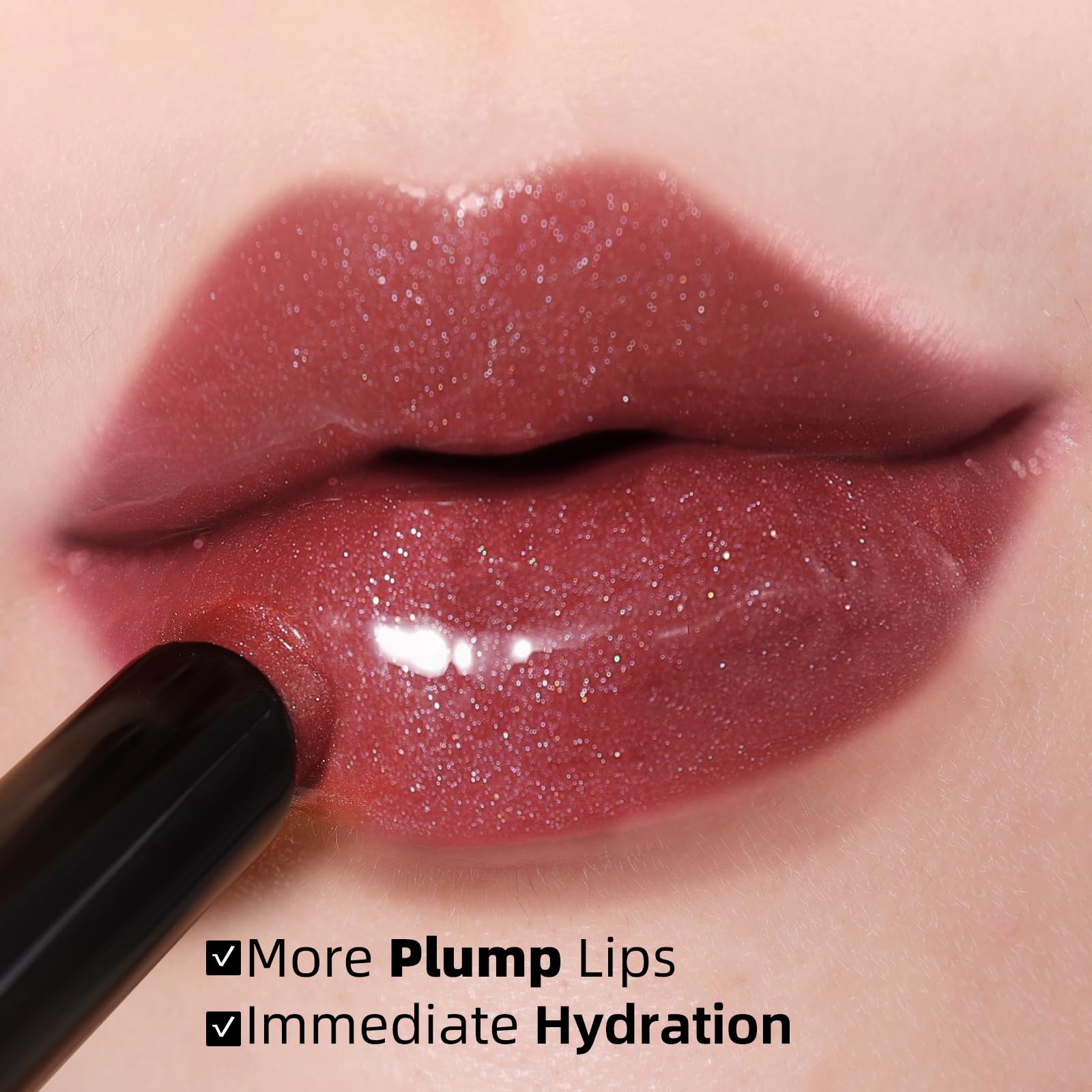 Kimuse Lip Gloss Stick, 2Pcs Moisturizing Lip Gloss & Balm, Non Sticky Lip Plumper Solid Lipstick Click Lip Balm, Buildable, Veg