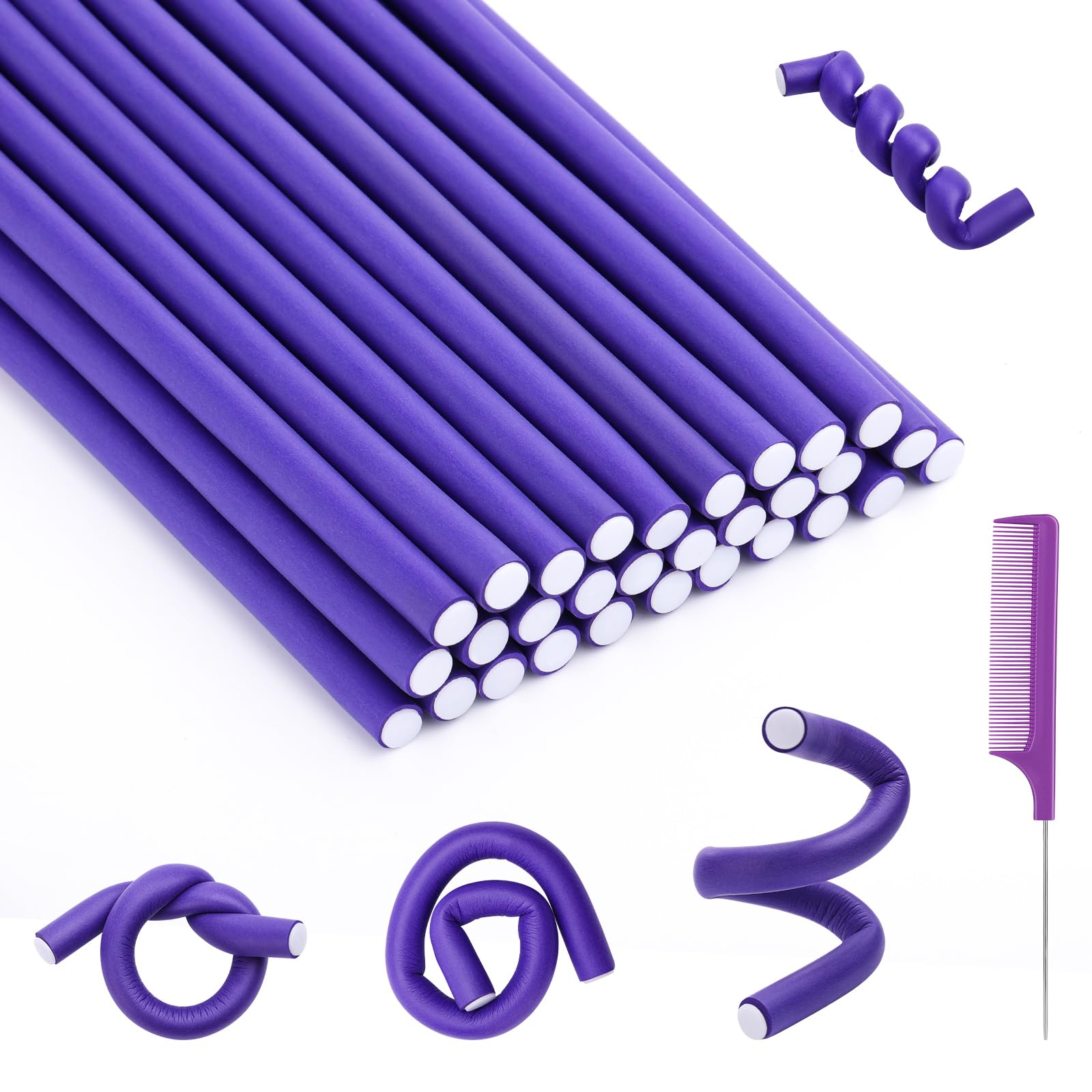 30Pcs 9.45''X0.47'' Flexible Hair Rollers Foam Curlers Flexible Curling Rods Heatless Curlers Hair Rods For Short, Medium And Lo