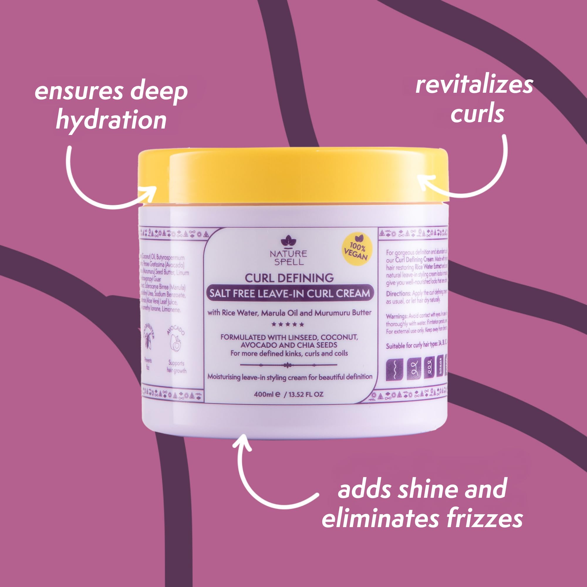 Nature Spell Leave in Curl Cream, 13.52 Fl Oz, Leave in Conditioner for Curly Hair, Infused with Rice Water and Linseed
