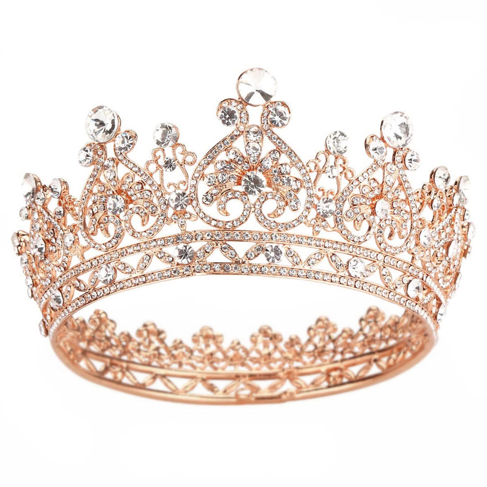 COCIDE Rose Gold Crown for Women Crystal Queen Crowns and Tiaras Girls Full Round Wedding Headband Hair Accessories for Birthday