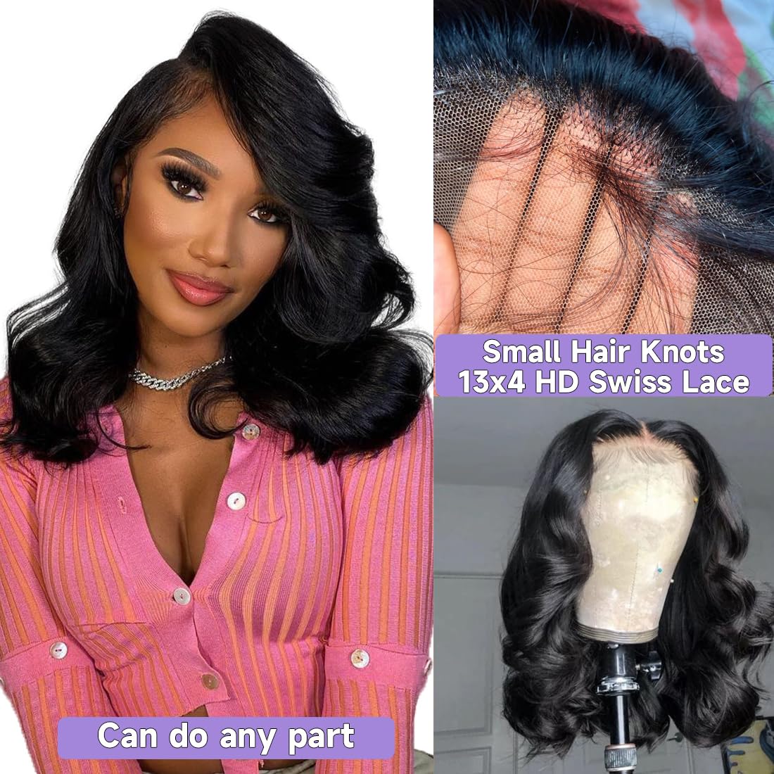 13X4 Body Wave Hd Lace Front Wigs Human Hair 180% Density Glueless Bob Wigs Human Hair Pre Plucked Short Bob Wigs For Black Wome