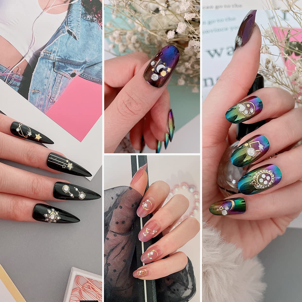 Zoance 20 Sheet 5D Embossed Nail Art Stickers,Luxury Gold Silver Nail Decals Self-Adhesive Metallic Leaves Flower Butterfly Fren