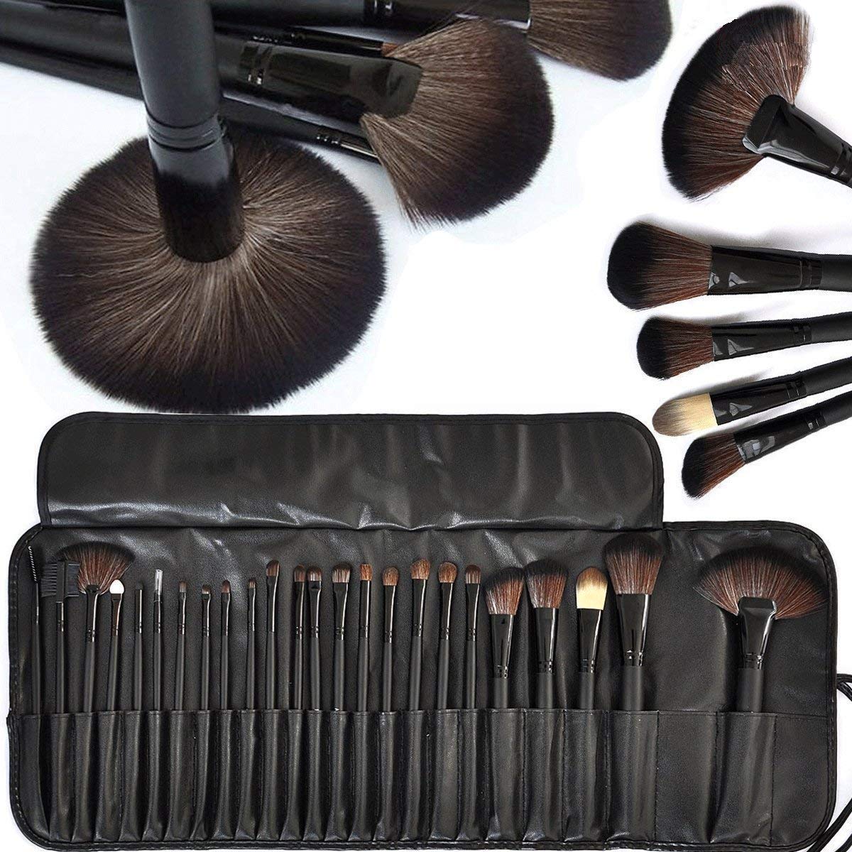 Angelie Professional Makeup Brush With Travel And Carry Case (Black)  Set Of 24