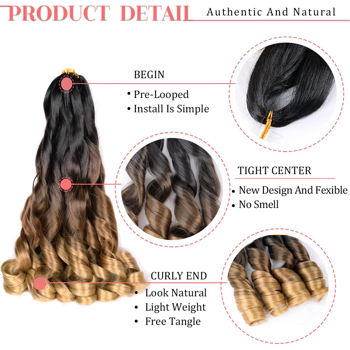 French Curl Braiding Hair 24 Inch C14 Soft Synthetic Braiding Hair Pre Stretched Loose Wave Bouncy Braiding Hair 75G/Pack For Bl