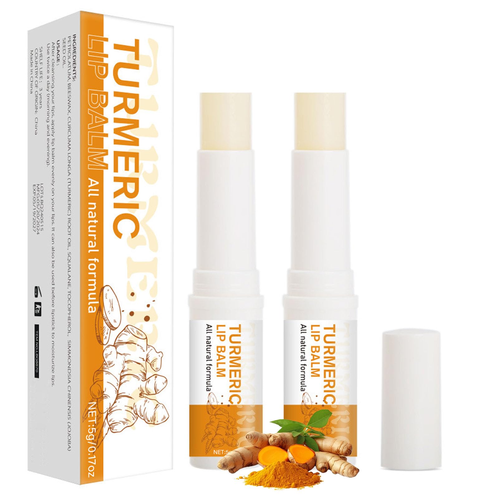 ARCHIDATE 2Pcs Turmeric Lip Balm for Dark Lips, Natural Turmeric Moisturizing Lip Balm for Smokers, LongLasting Moisturize Nour