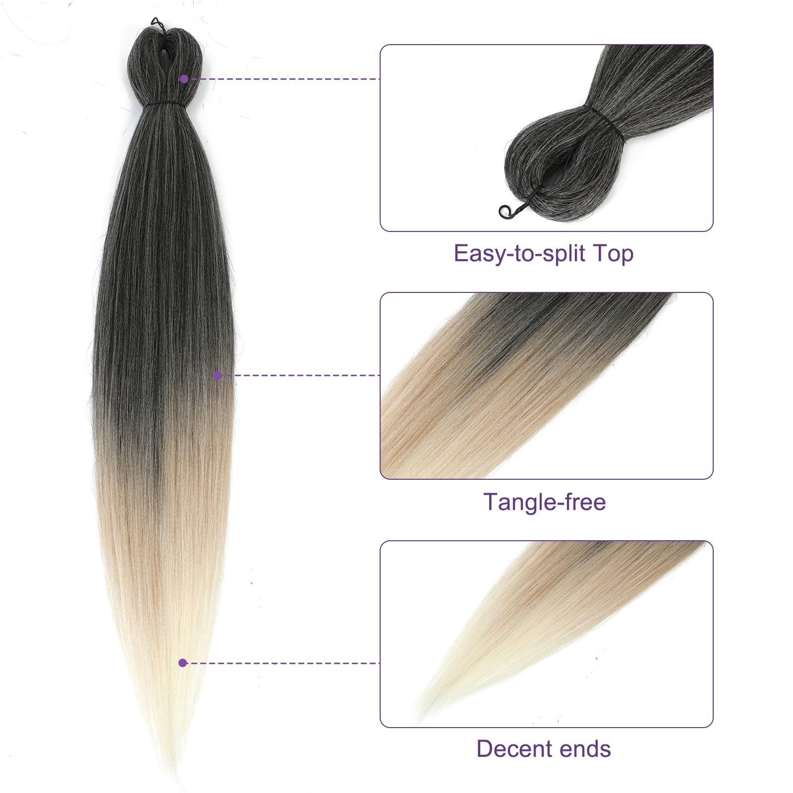 Rosdina Pre-Stretched Braiding Hair - 30 Inch 8 Packs Ombre Blonde 3 Tones Hair For Twist Or Box Braids, Yaki Texture Hot Water