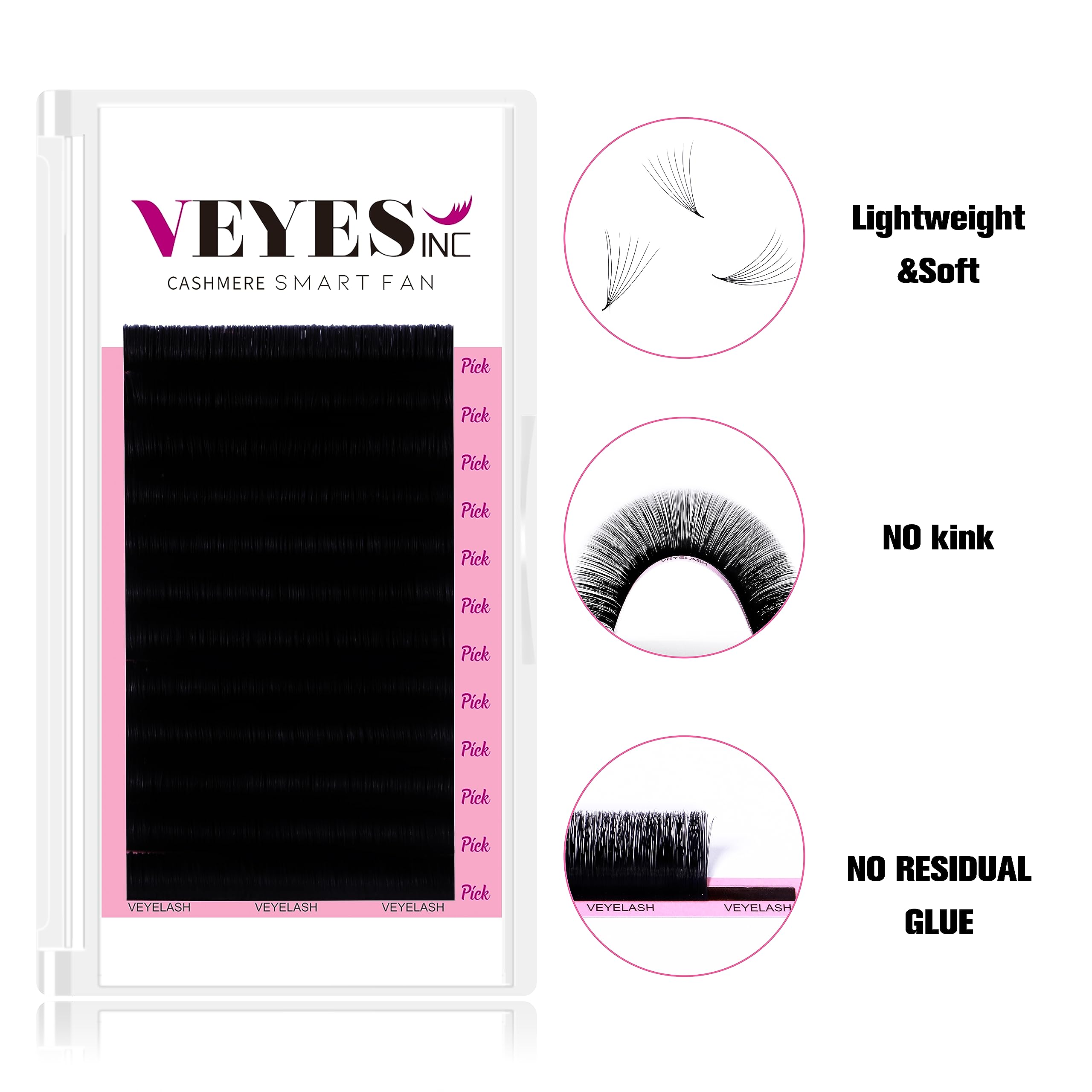 Veyes Inc Cashmere Smart Fan Lash Extensions 0.03 0.05 0.07 C/Cc/D Curl 8-20Mm Mixed & Single Length, Super Matte Black Volume L