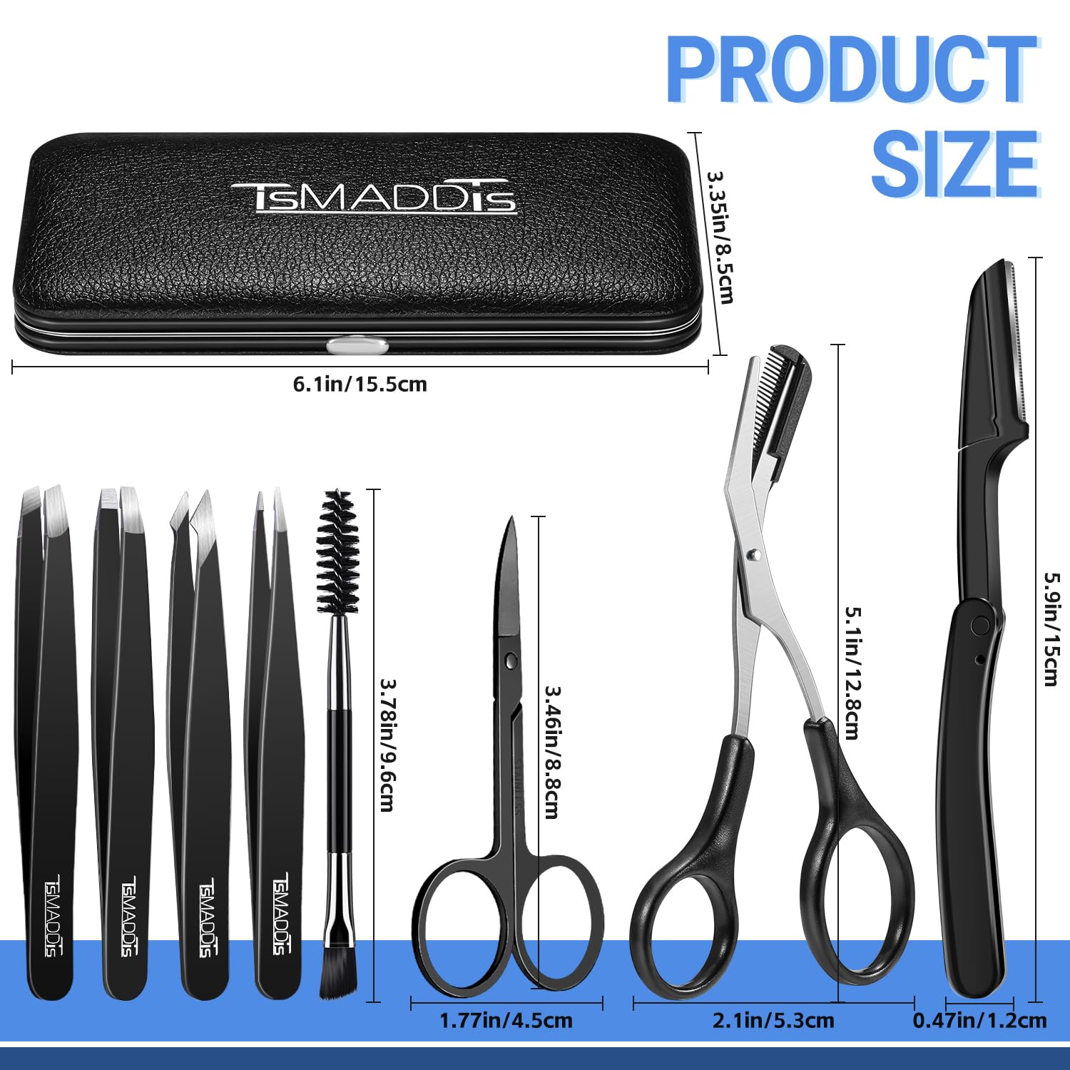 Tsmaddts Eyebrow Kit, 8 In 1 Eyebrow Trimmer Scissors, Tweezers For Women, Razor, Brush With Travel Bag, Tweezers Set For Women