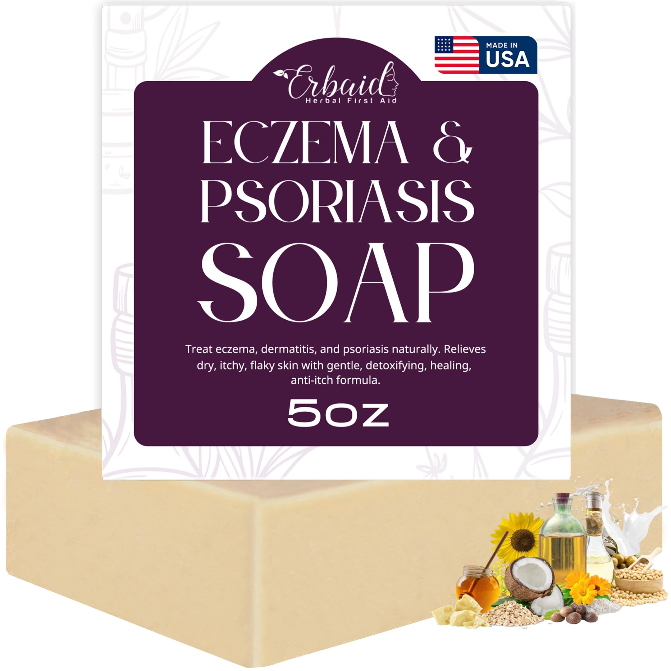 Eczema Soap Bar for Face and Body - All Natural Dermatitis, Psoriasis Treatment for Dry Itchy Sensitive Skin Relief - Gentle Det
