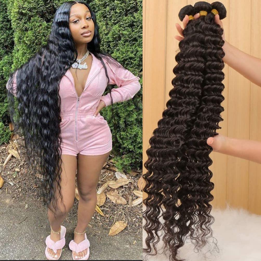 Brazilian Deep Wave Human Hair 3 Bundles (22 24 26) 12A 100% Unprocessed Virgin Brazilian Virgin Remy Deep Curly Weave Human Hai