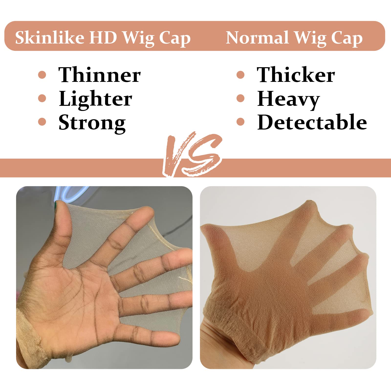Beeos Skinlike Hd Wig Cap, 4 Pieces Invisible And Sheer Breathable Ultra-Thin Stretchy Stocking Caps For Lace Front Wigs, Bald C