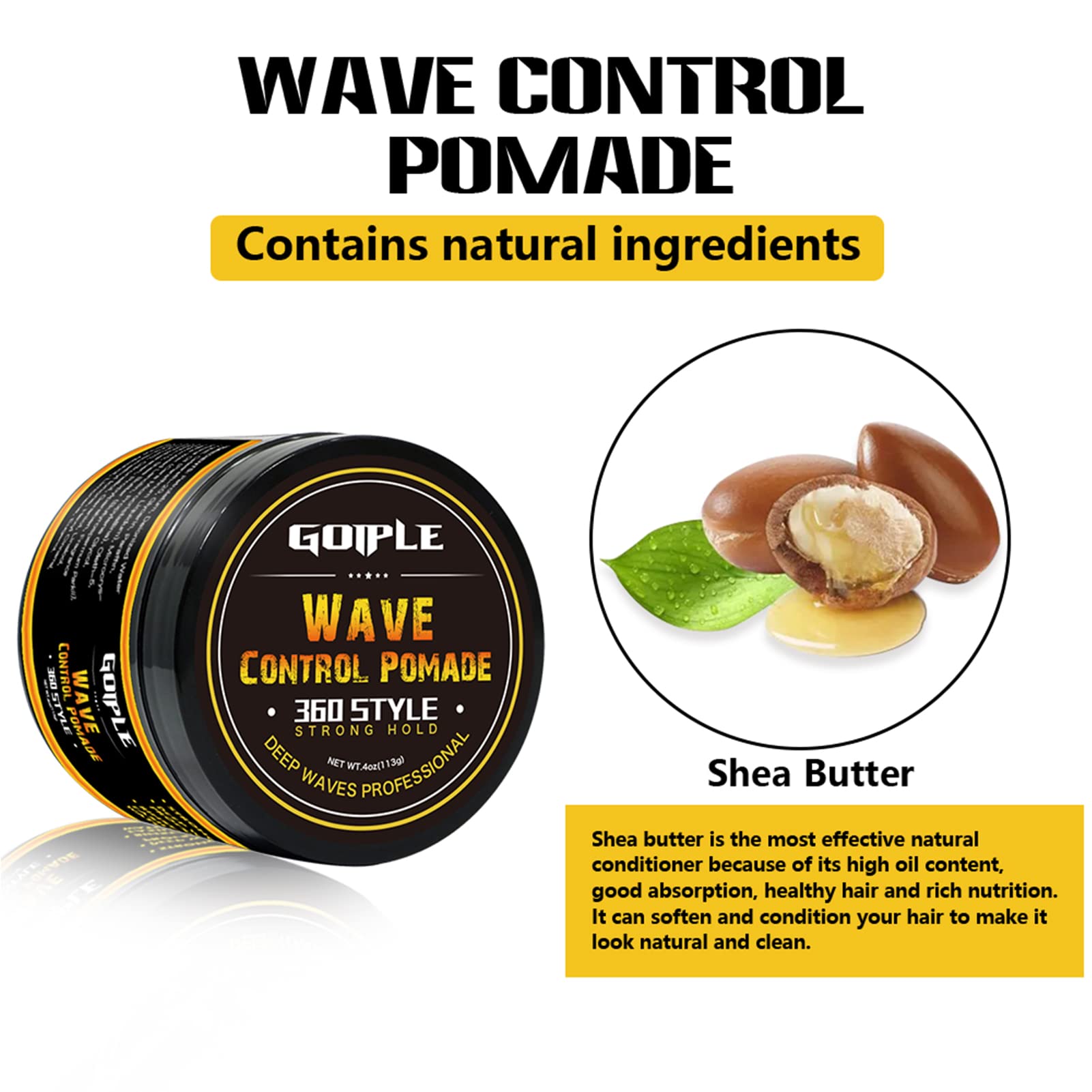 Natural Wave Pomade for Men Strong Hold, Easy Wash 360 Wave Training Hair Cream, Waves Grease for Men Promotes Layered Waves, Mo