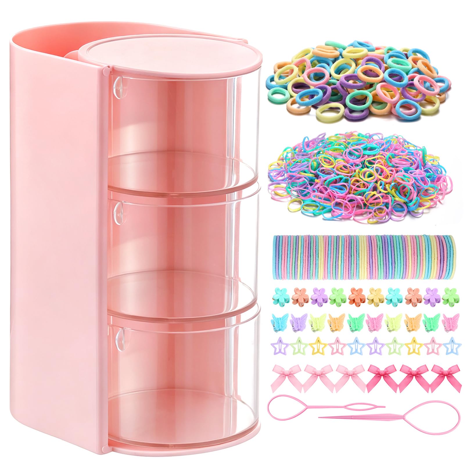 Hair Accessories Organizer with 739 Pcs Baby Hair Ties Hair Clips for Girls
