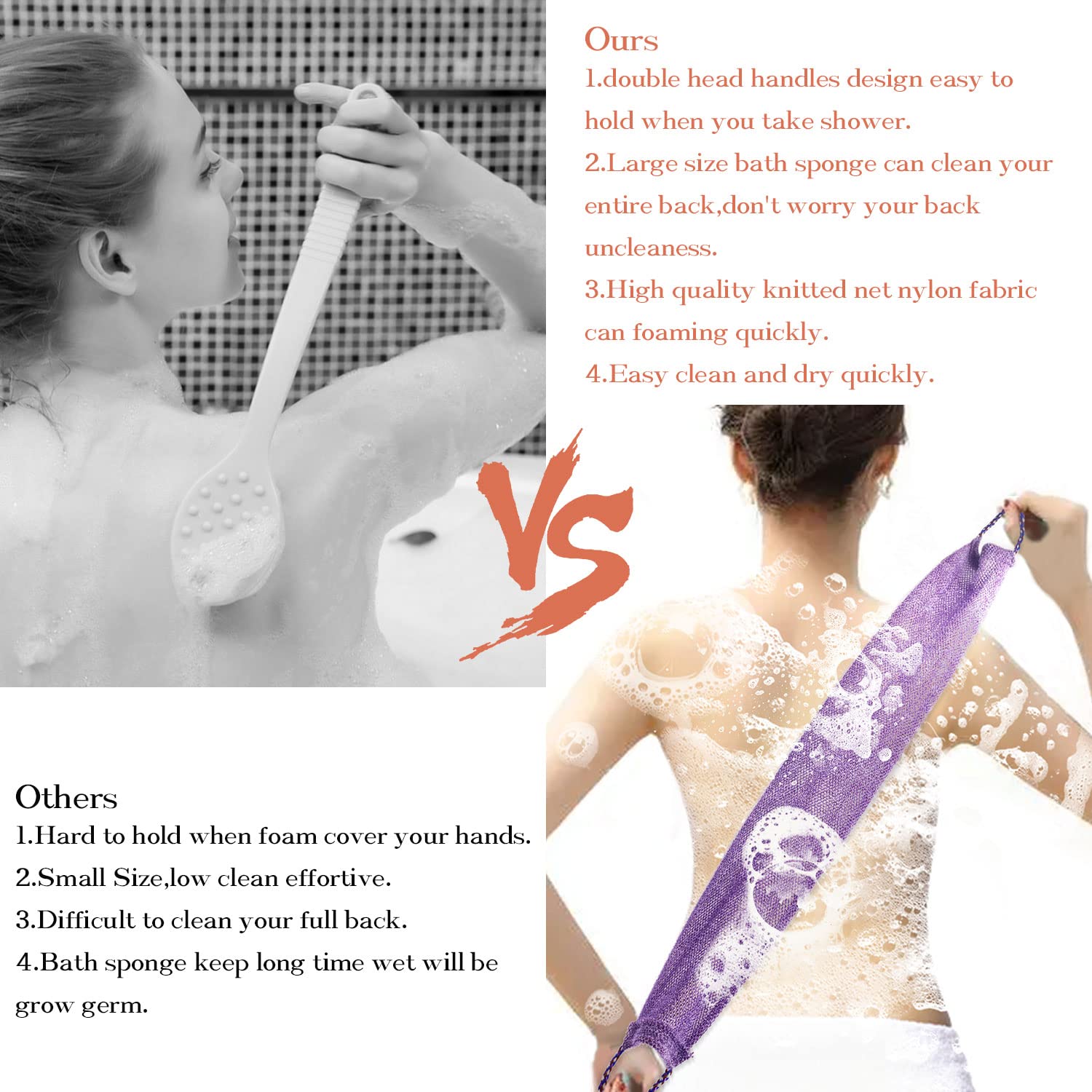 Dr.Pedi 3 Pieces African Net Sponge With Handles Long African Exfoliating Net Washcloth Bath Sponge Net Cloth Wash Net Body Back