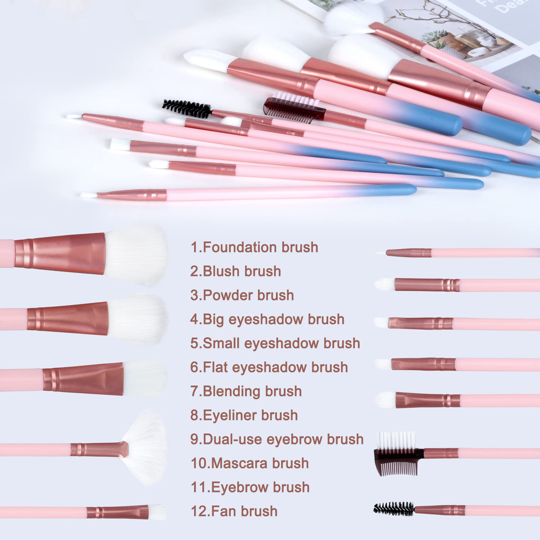 Makeup Brushes - 12 Pcs Makeup Brush Sets For Foundation Eyeshadow Eyebrow Eyeliner Blush Powder Concealer Contour Shadows With