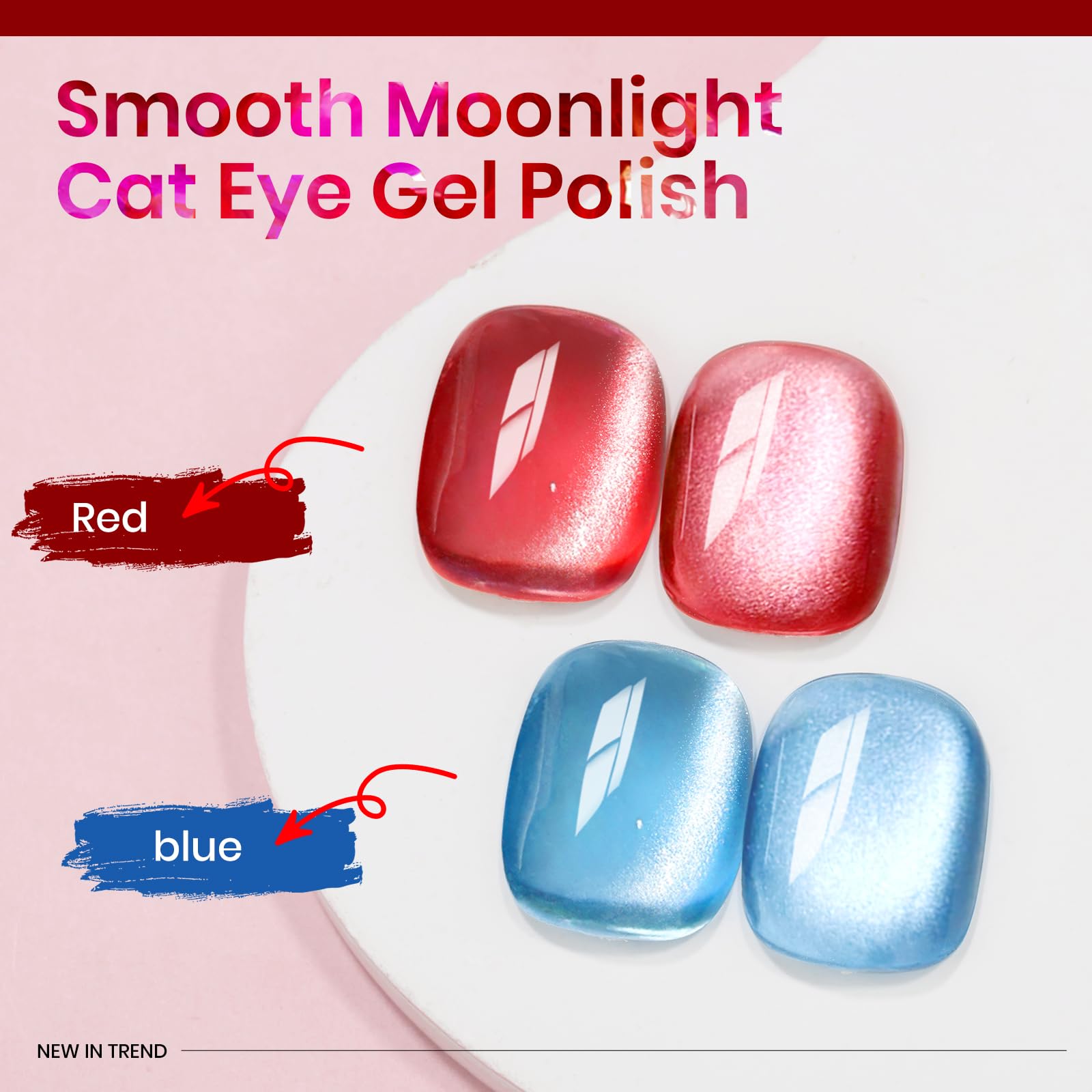 Mizhse Moonlight Cat Eye Gel Nail Polish, 12Ml Rose Red Smoothie Cateye Gel Nail Polish Silky Glitter Magnetic Soak Off U V Led