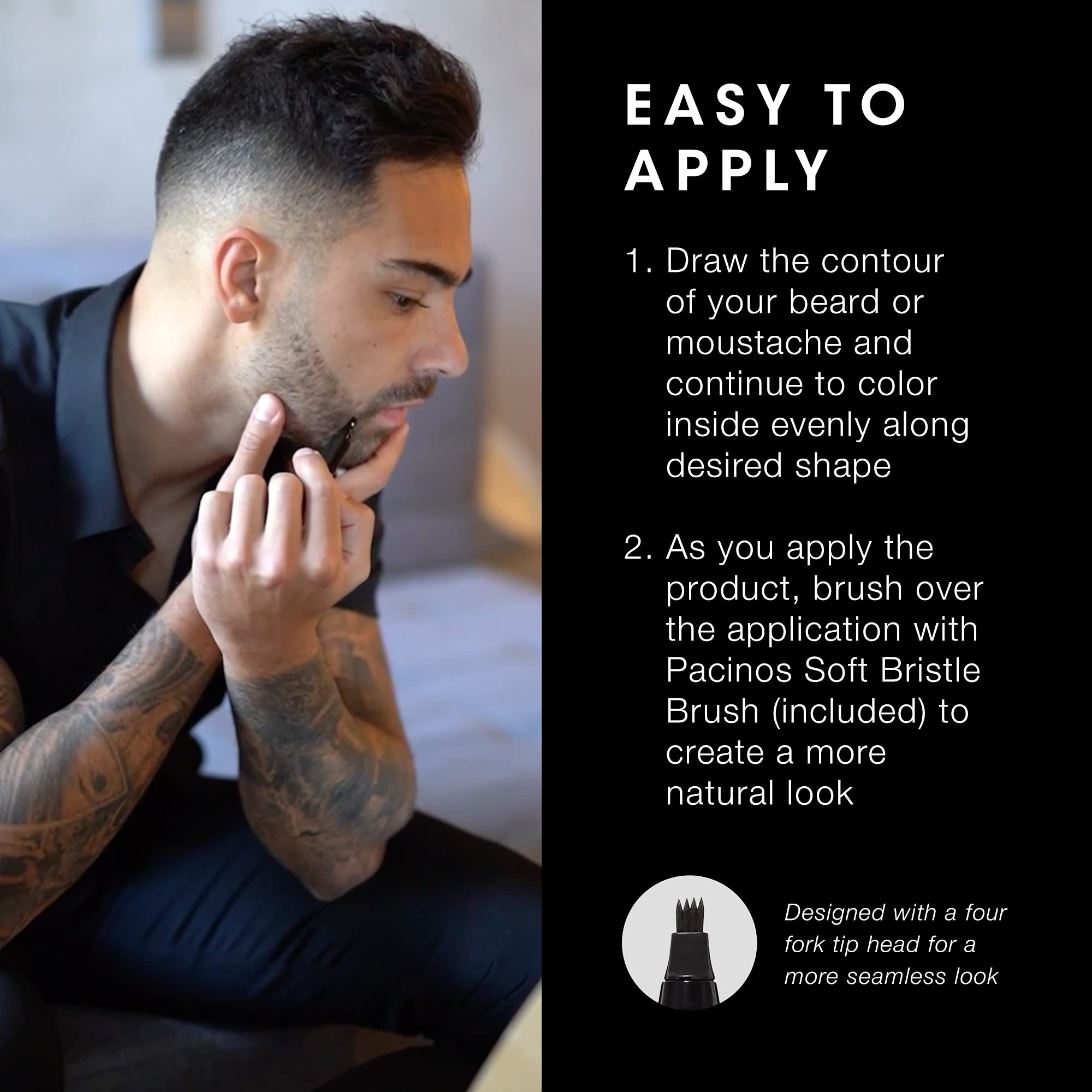 Pacinos Beard Pencil Filler - Water Proof, Long Lasting Coverage & Natural Finish - Beard, Moustache & Eyebrows - Micro-Fork Tip