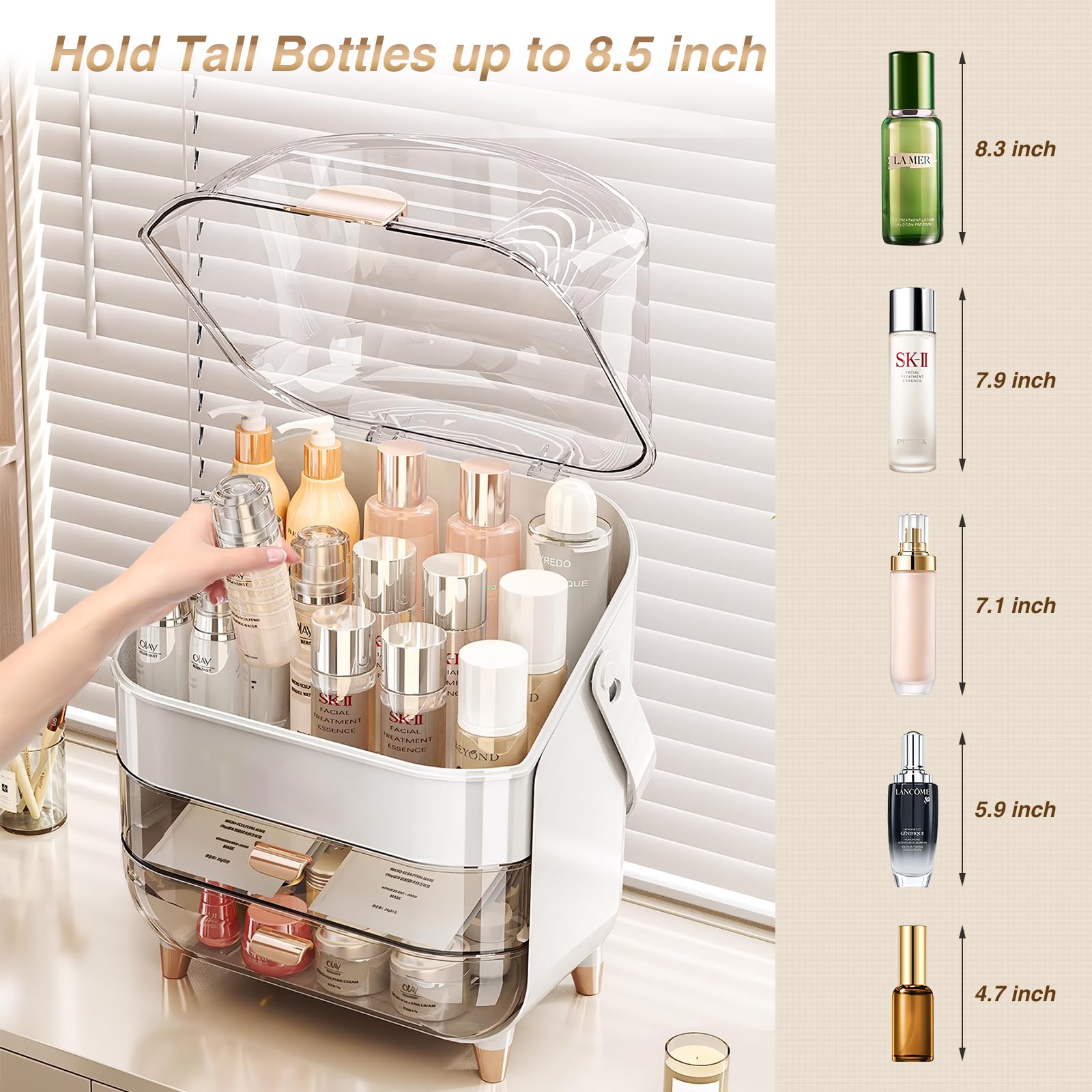 TooCust Cosmetics Organizer Set with Brush Holder - Skincare Holder Bathroom Counter Organizer with Drawers, Cosmetic Display Ca