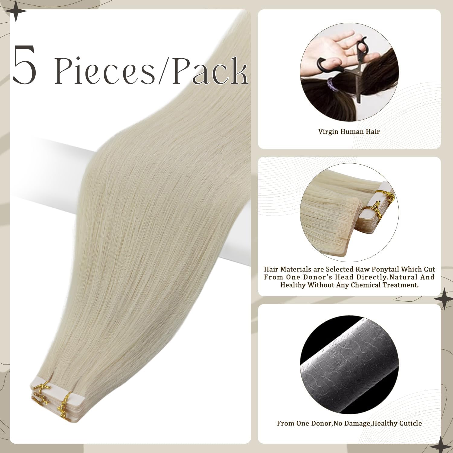 Full Shine Blonde Virgin Injected Tape In Hair Extensions 5Pcs Color 1000 Ice Blonde Seamless Skin Weft Machine Remy Tape In Ext