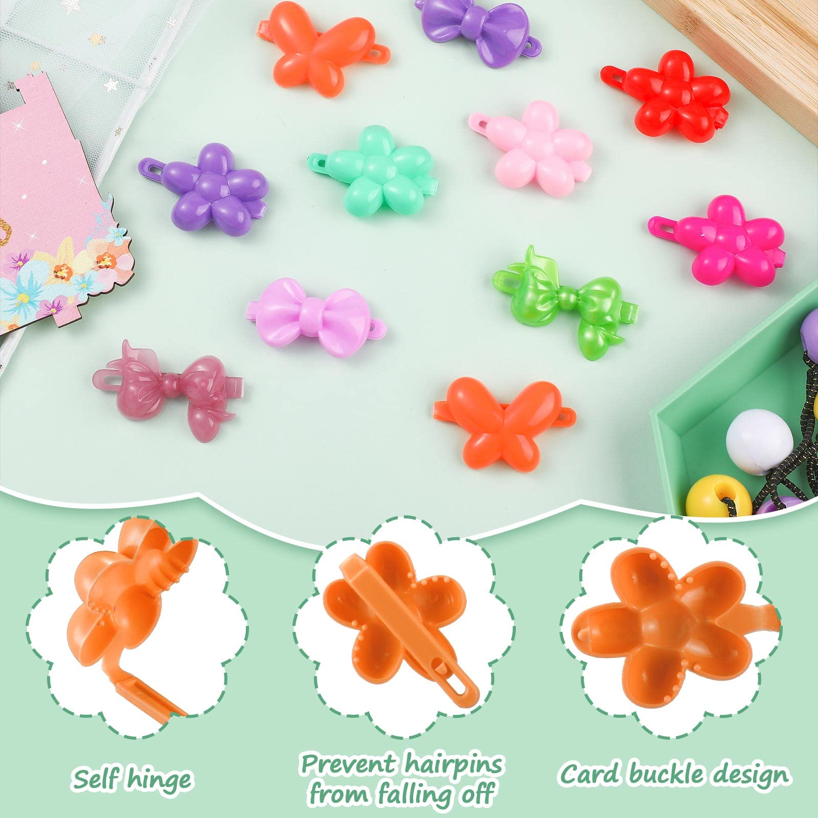 60 Pcs Hair Accessories Set - Plastic Self Hinged Barrettes, Elastic Ponytail Holders, Assorted Hair Clips For Girls And Toddler