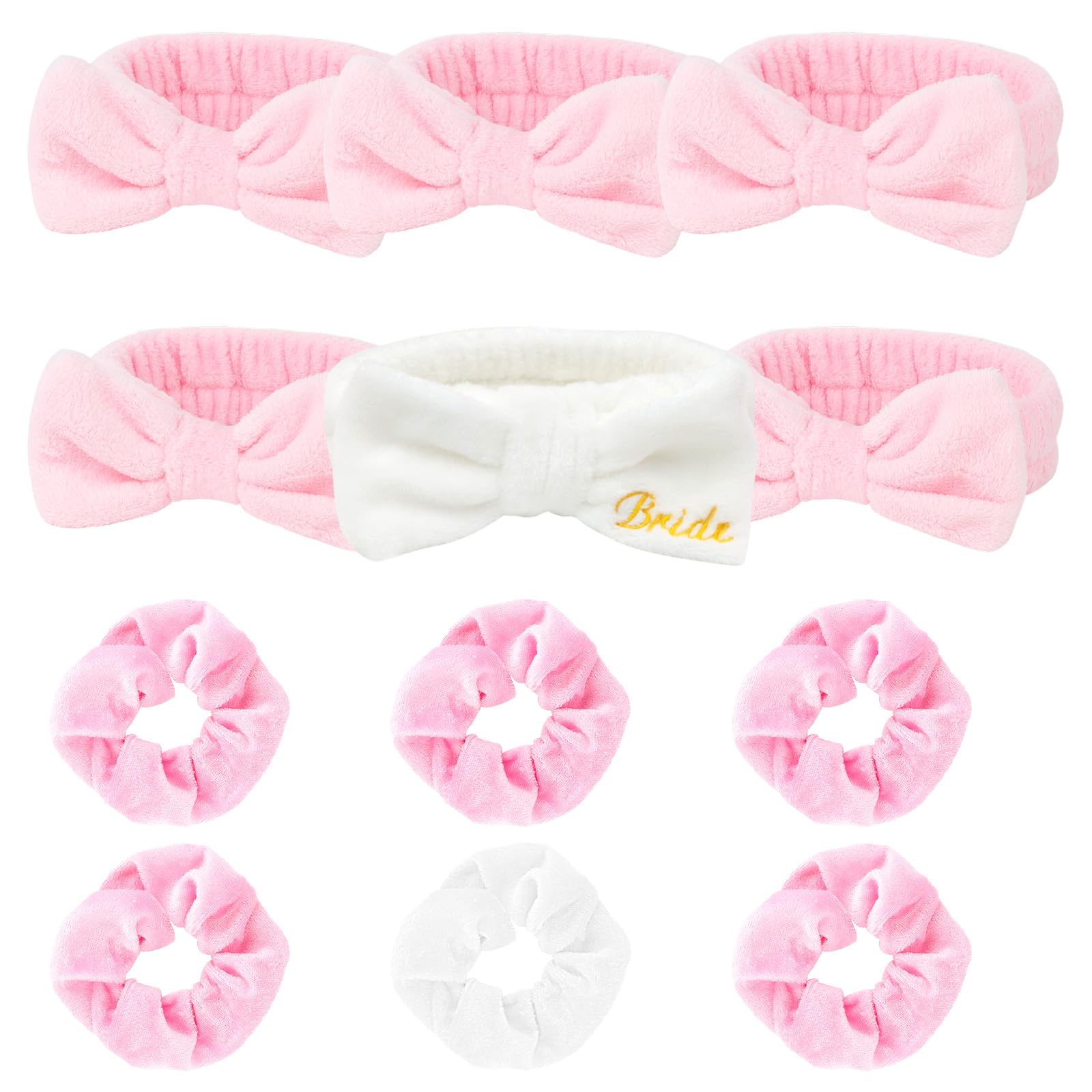 CIEHER 12 Pcs Bachelorette Party Favors - 6 Spa Headbands + 6 Velvet Hair Scrunchies Ties Set, Bachelorette Party Spa Headband f