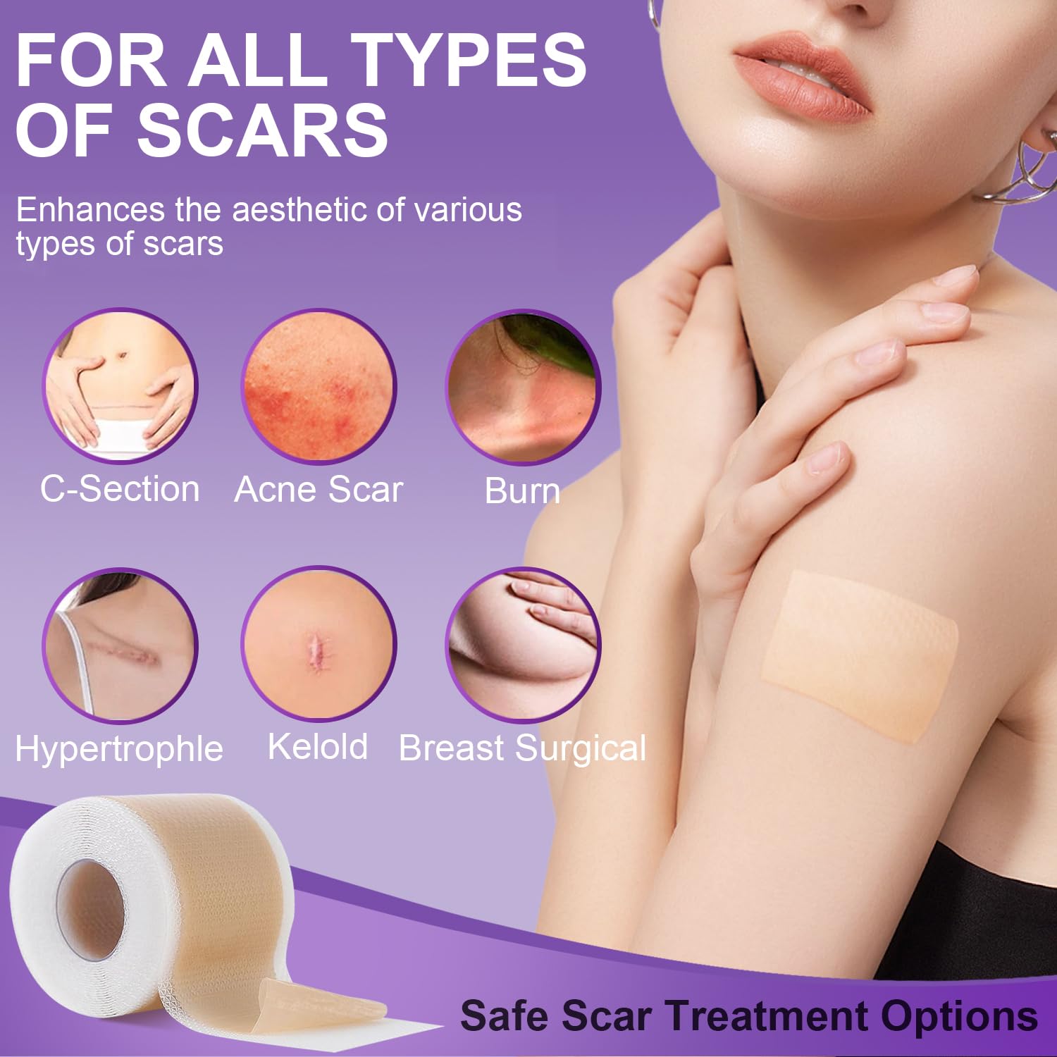 Mitgary Silicone Scar Sheets, Medical Grade, 1.6" x 120", Brown, Reusable for Keloids, Surgery Scars, C-sections, Burns