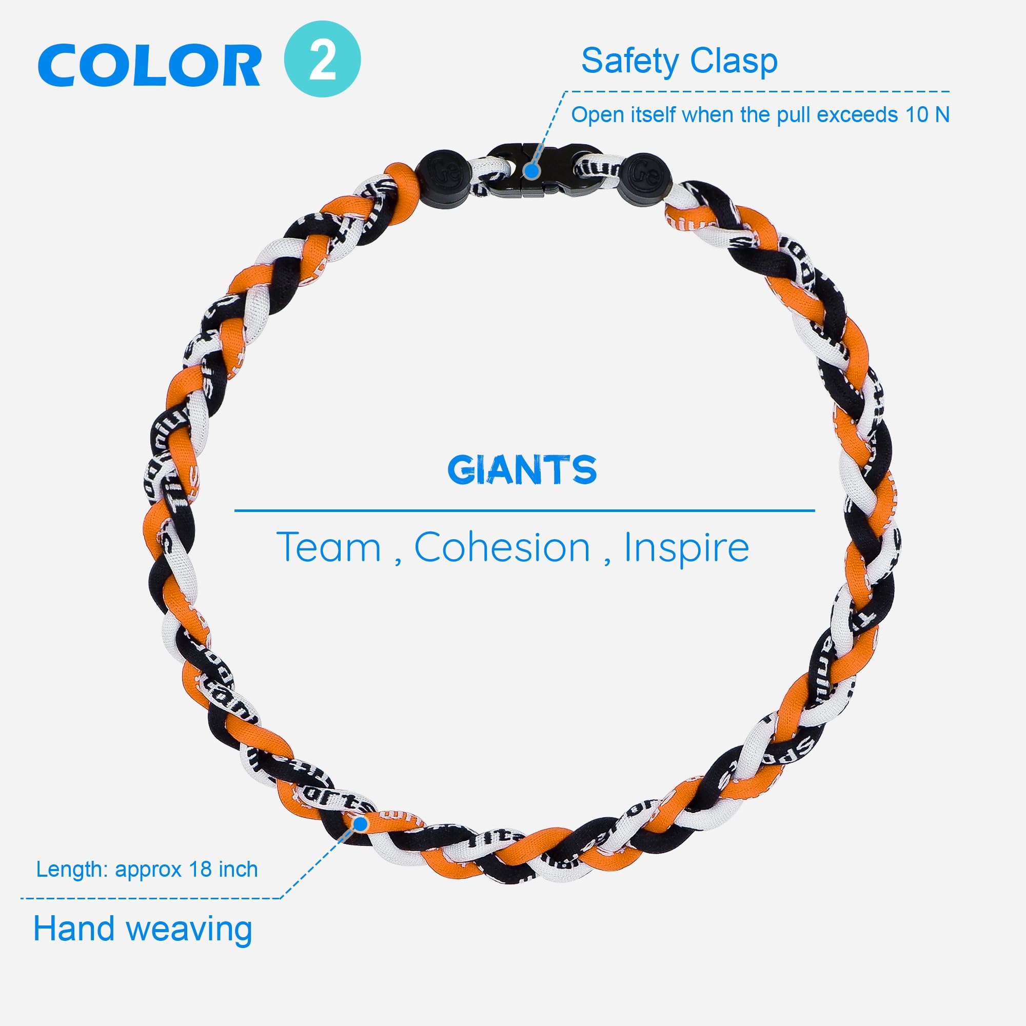 SUPBOMM 3 pcs Baseball Rope Necklaces, League Team Colors Braided Necklace, Baseball Team Gifts, SFGiants