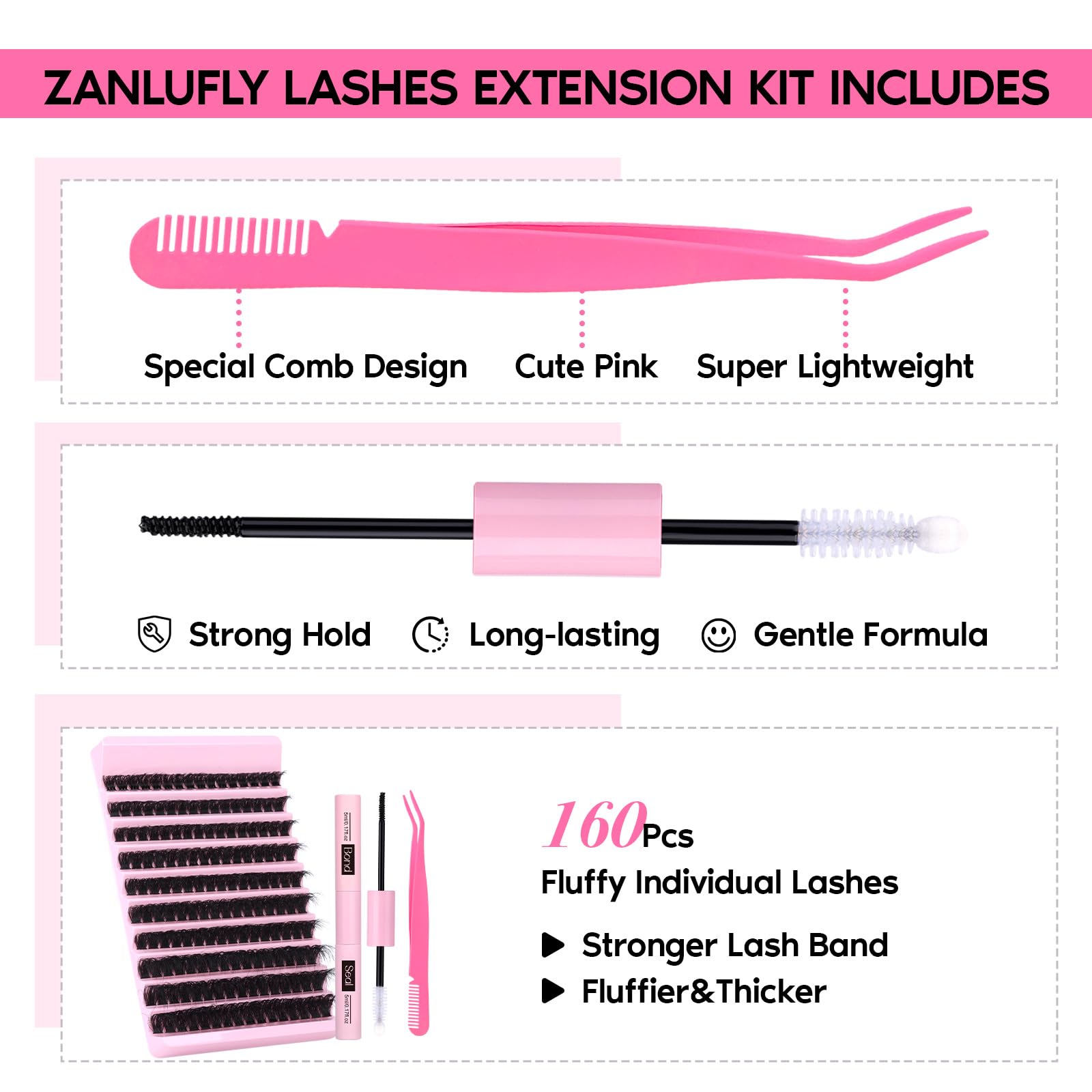 Fluffy Lashes Extension Kit 20Mm Mink Lashes Clusters 120D Thick Individual Lashes With Lash Bond And Seal And Applicator Thick