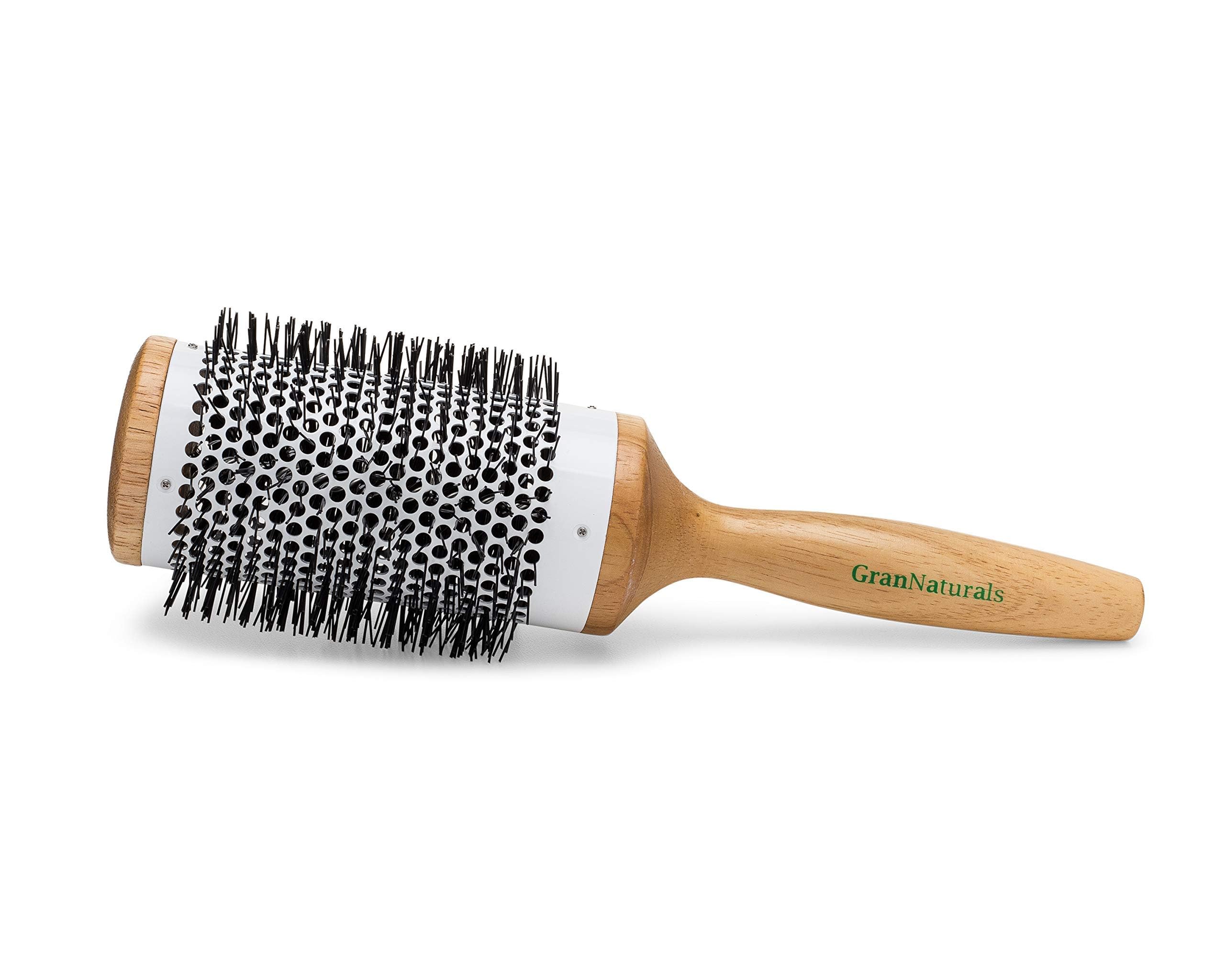 Ceramic Barrel Hair Brush for Women - Large 3.0 Inch Round Brush for Thermal & Ionic Styling - Natural Wooden with Nylon Bristle