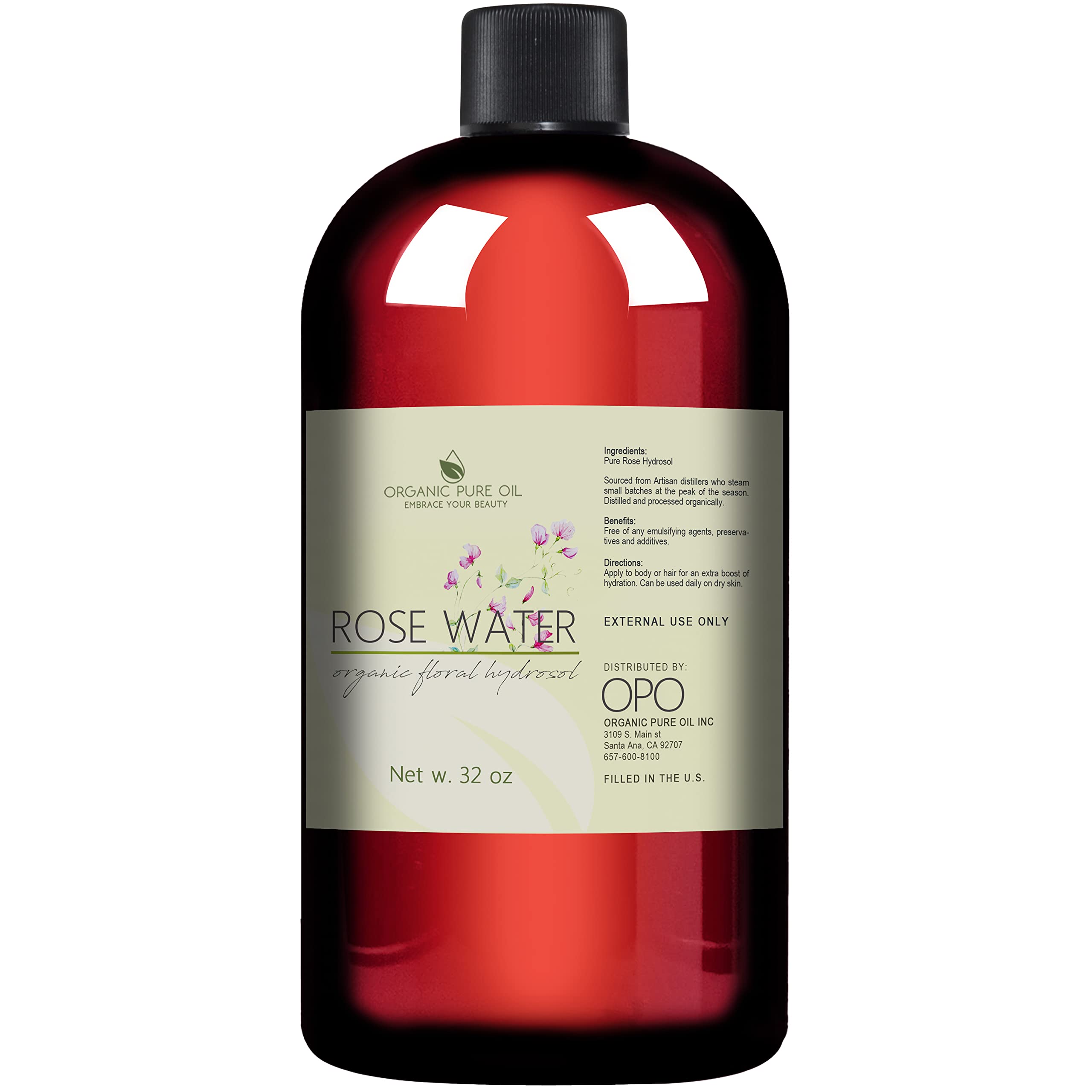 Rose Hydrosol Water - 32 oz - Pure Rose Hydrosol - Hydrating Face Toner Rose Water for Skin and Hair, Linen Spray for Sheets, Ro
