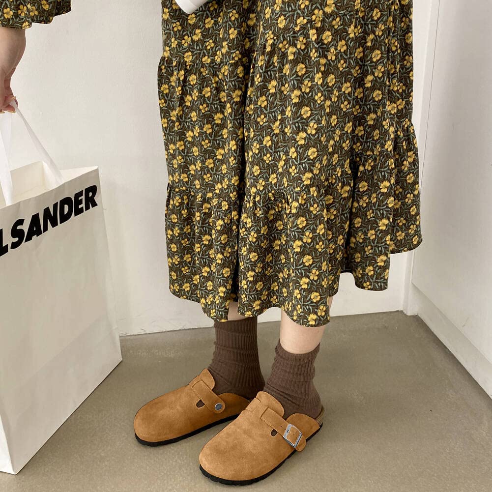 Boston Clogs For Women Boston Clogs Dupes Suede Soft Leather Clogs Classic Cork Clog Antislip Sole Slippers Waterproof Mules Hou