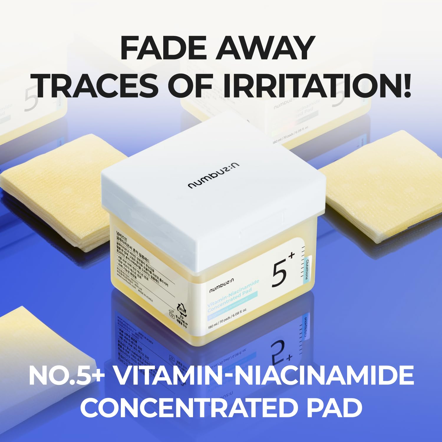 Numbuzin No.5+ Niacinamide Concentrated Toner Pad | Glutathione, Niacinamide, Pha & Lha, 180Ml/70Pads/6.08Fl.Oz