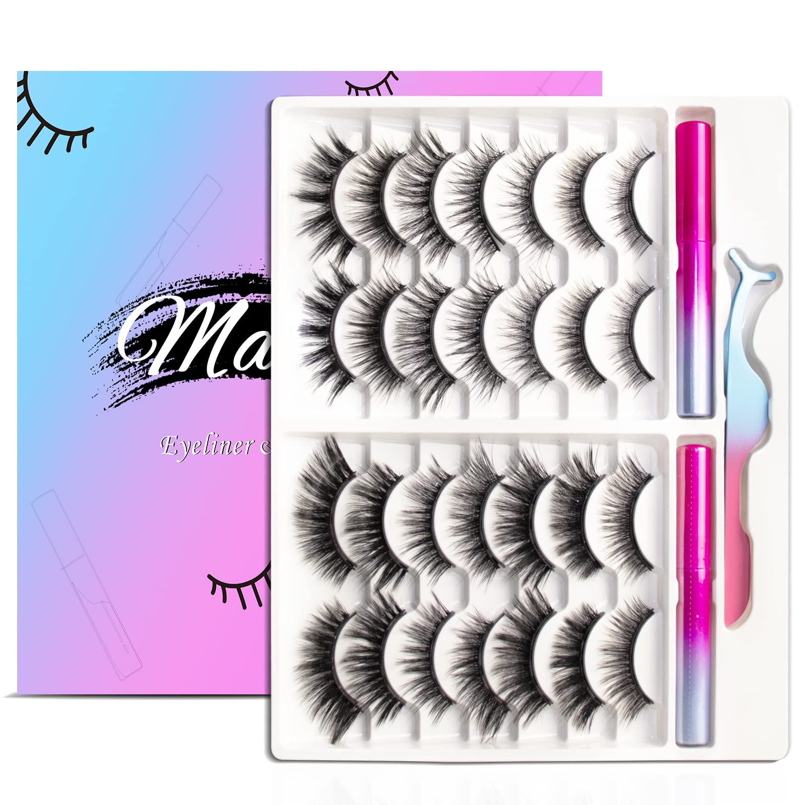 Magnetic Eyelashes Kit, Long Lasting And Reusable Magnetic Lashes Natural Look, 14 Pairs False Eyelashes With Magnetic Eyeliner