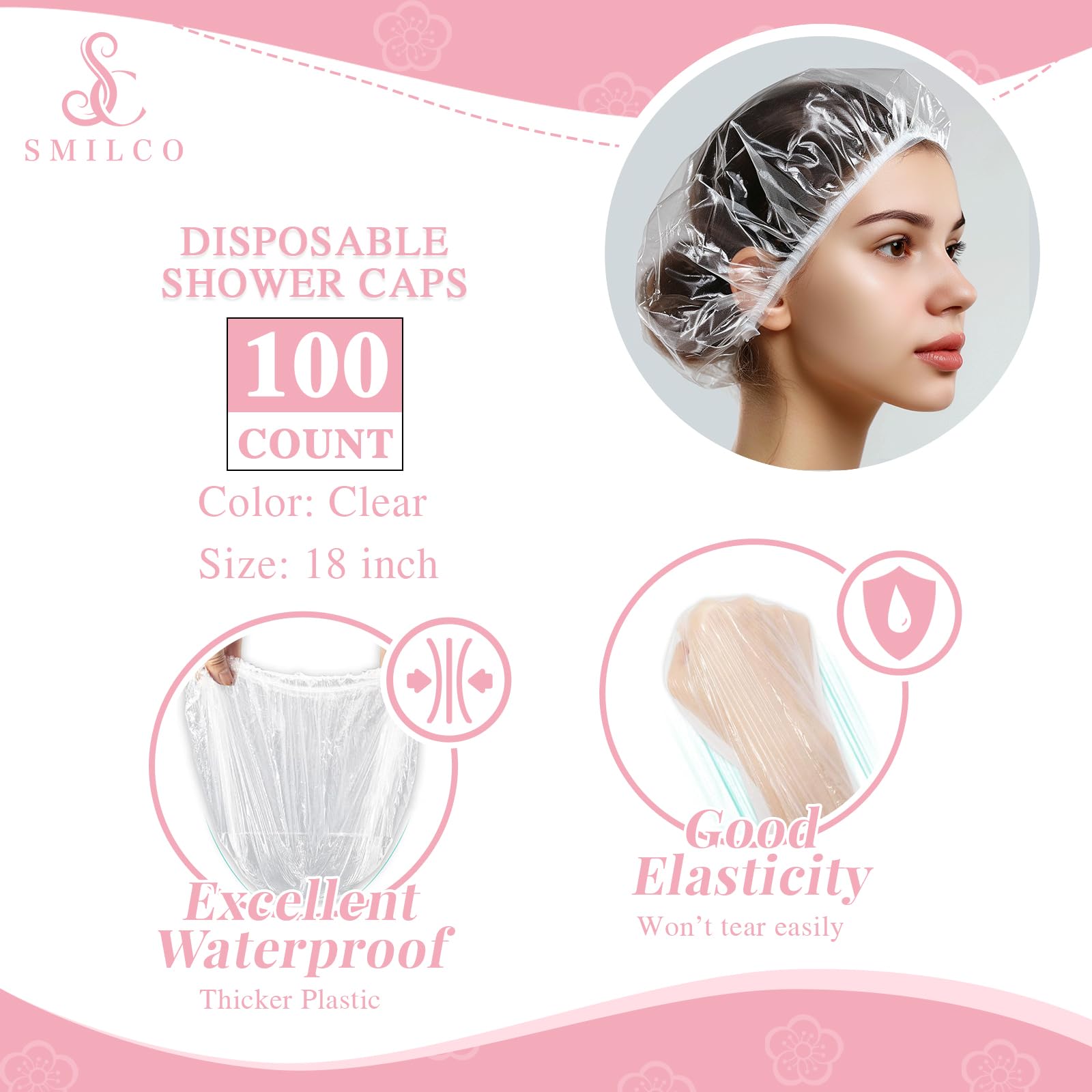 Disposable Shower Caps 100Pcs, 18.1 Inch Plastic Shower Cap For Women Waterproof Bath & Bathing Accessories, Home & Travel Essen