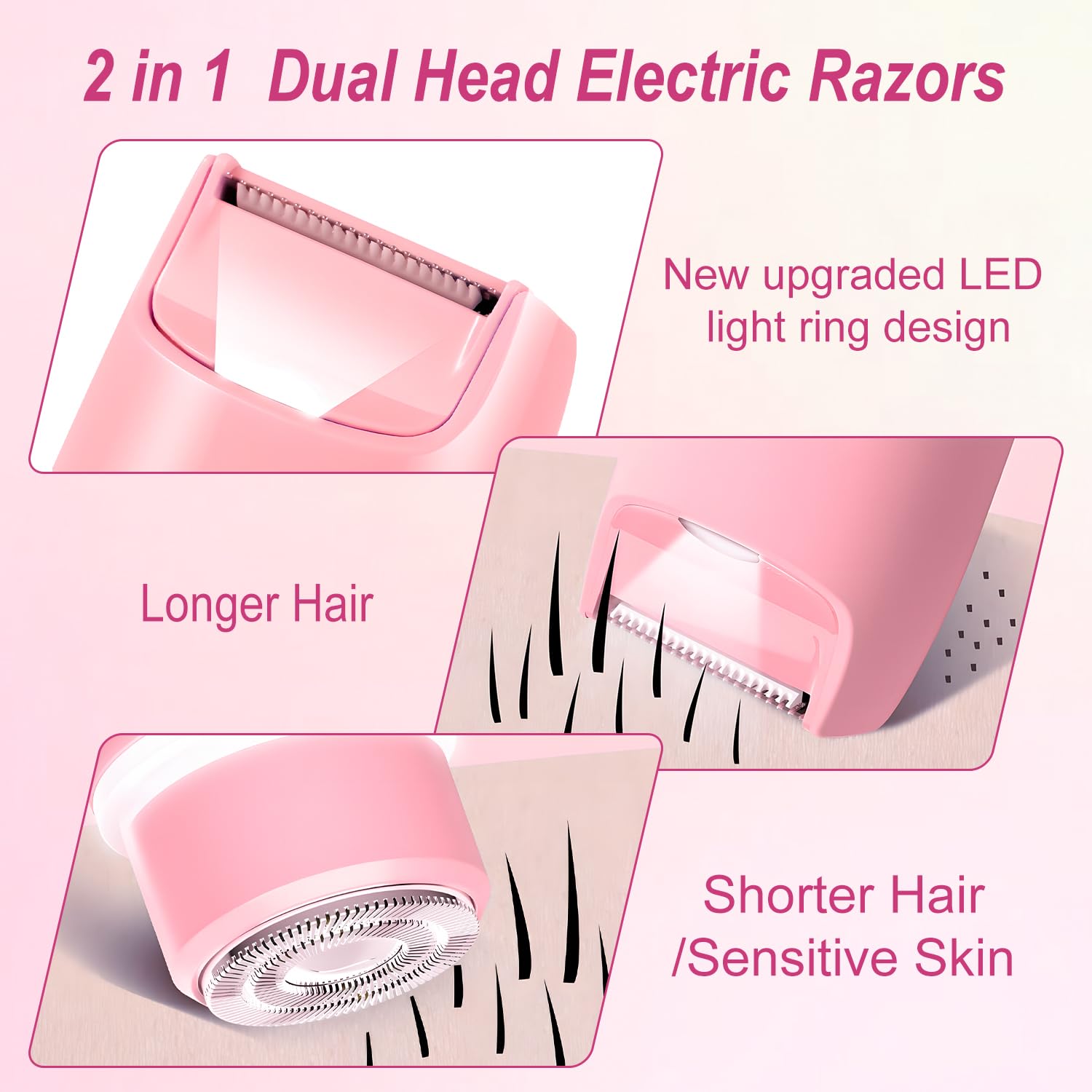 Dermave Bikini Trimmer Razors Shaver for Women,2-in-1 Waterproof Electric Dual Ceramic Head Shaver,IPX7 Waterproof Rechargeable