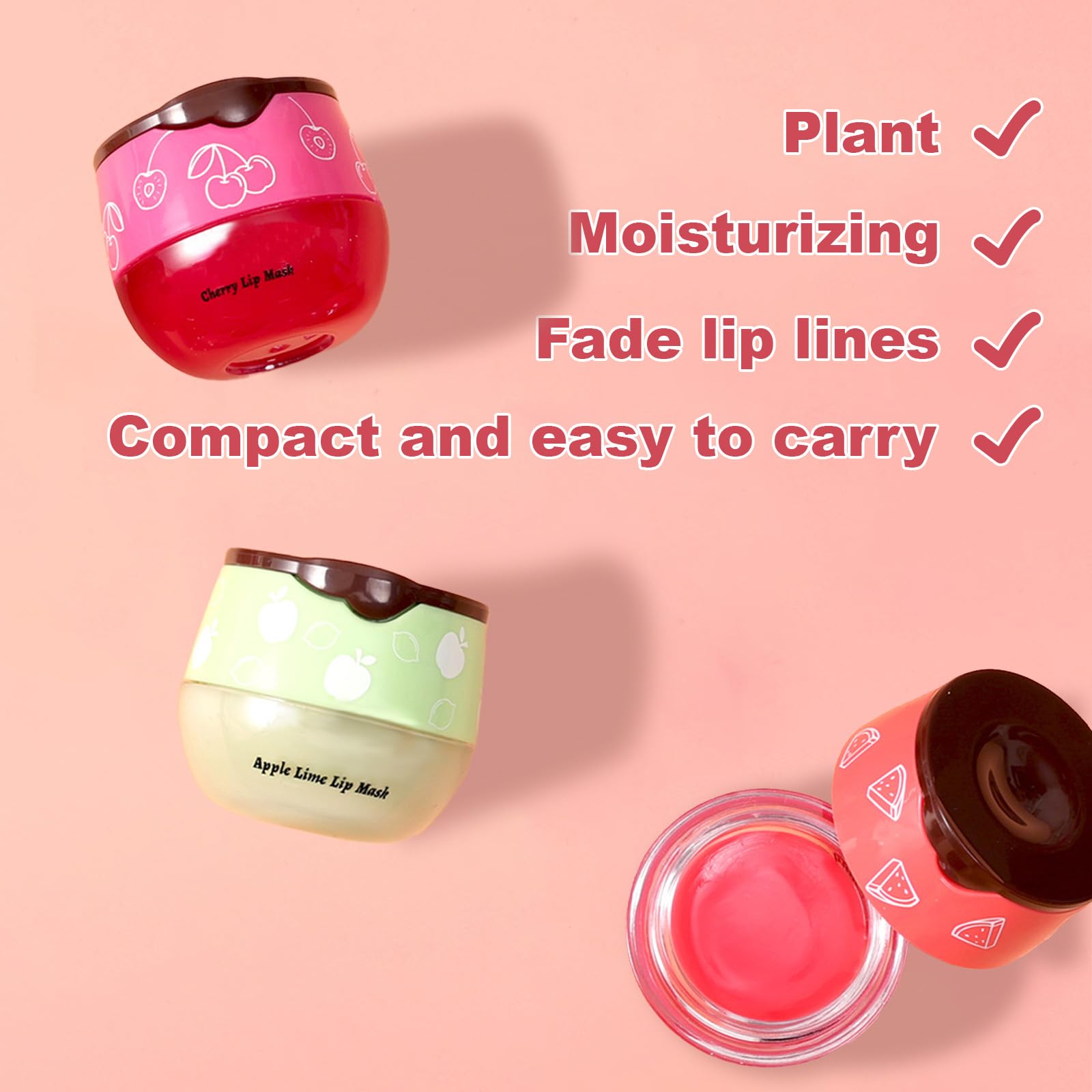 Aaiffey Lip Balm Honey Pot,Watermelon Apple Lime Cherry Lip Sleeping Mask Moisturizing Lip Mask Overnight Hydrating Prevention D