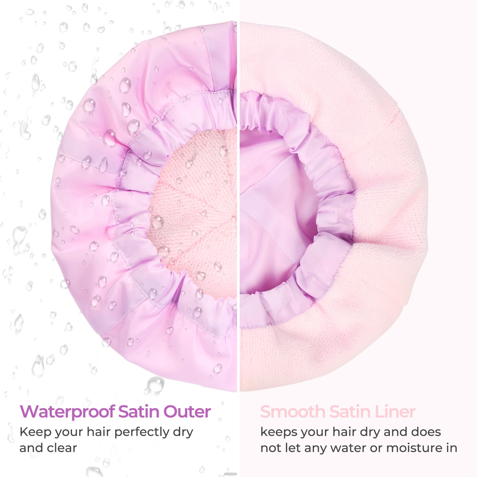 Shower Cap For Women Terry Lined Bath Cap Large Reusable Waterproof Elastic Band Pink Shower Caps For Long Thick Hair Soft Bath
