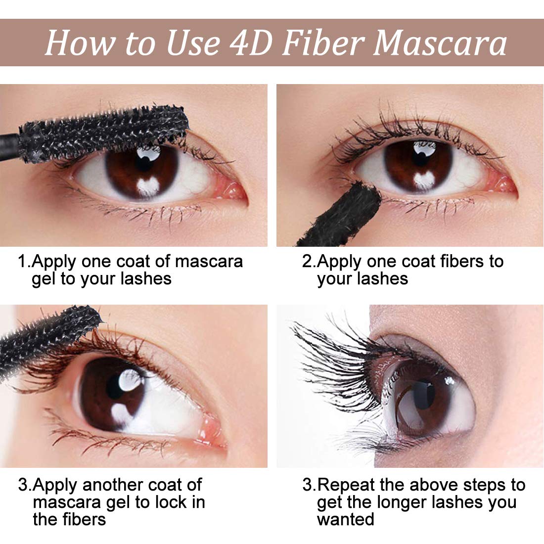 Bieyoc 4D Silk Fiber Lash Mascara - Waterproof Black Volume & Length, 0.35 oz