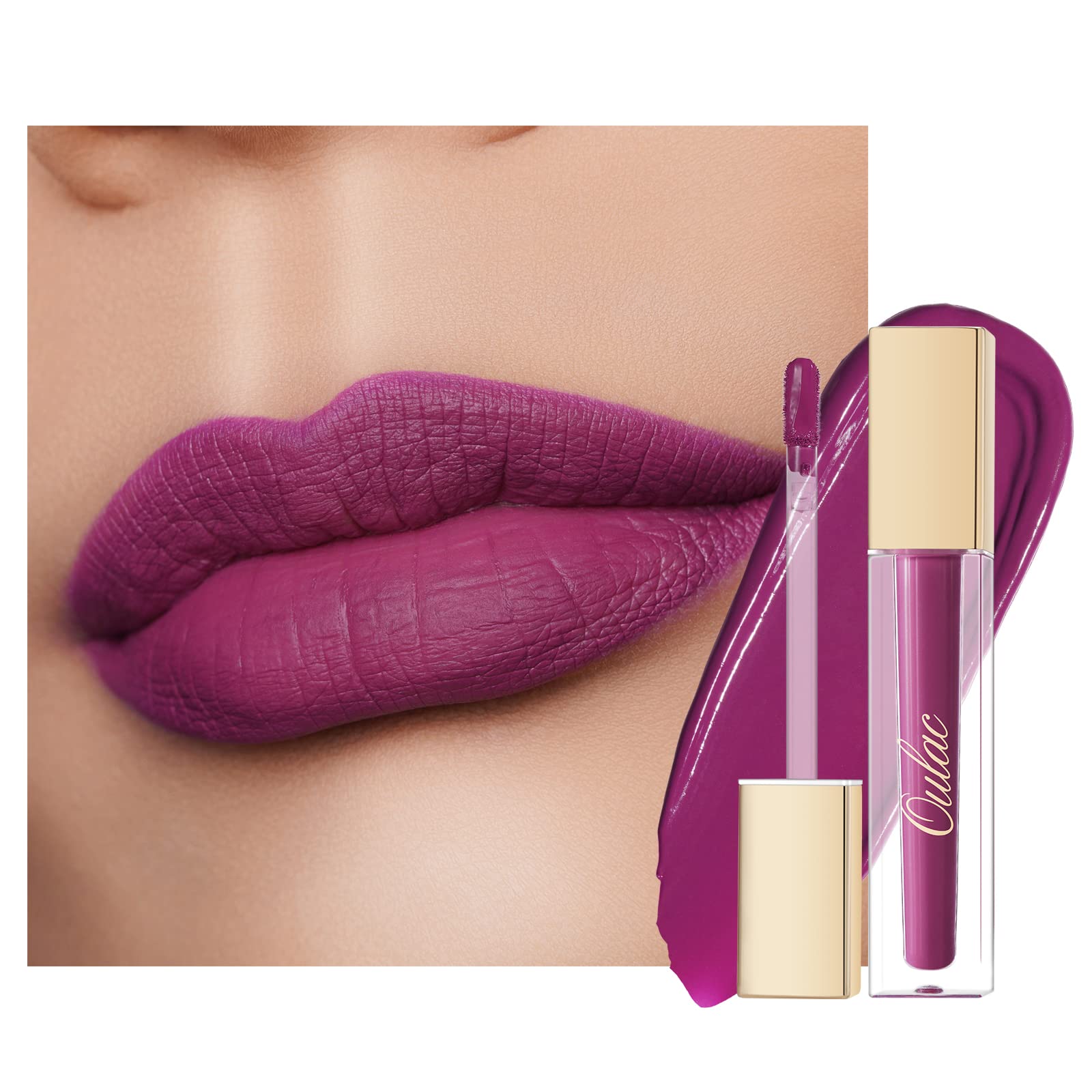 Oulac Matte Liquid Purple Lipstick For Women, Dark Violet Long Lasting Lipstick, Waterproof Lip Stain, No Transfer, Creamy High